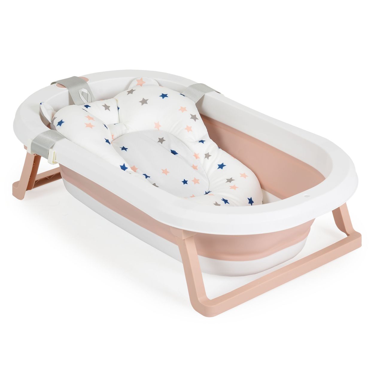 Moni Babybadewanne Palma faltbar 3-teilig Badekissen Schwamm Ablaufloch St&ouml;psel rosa 