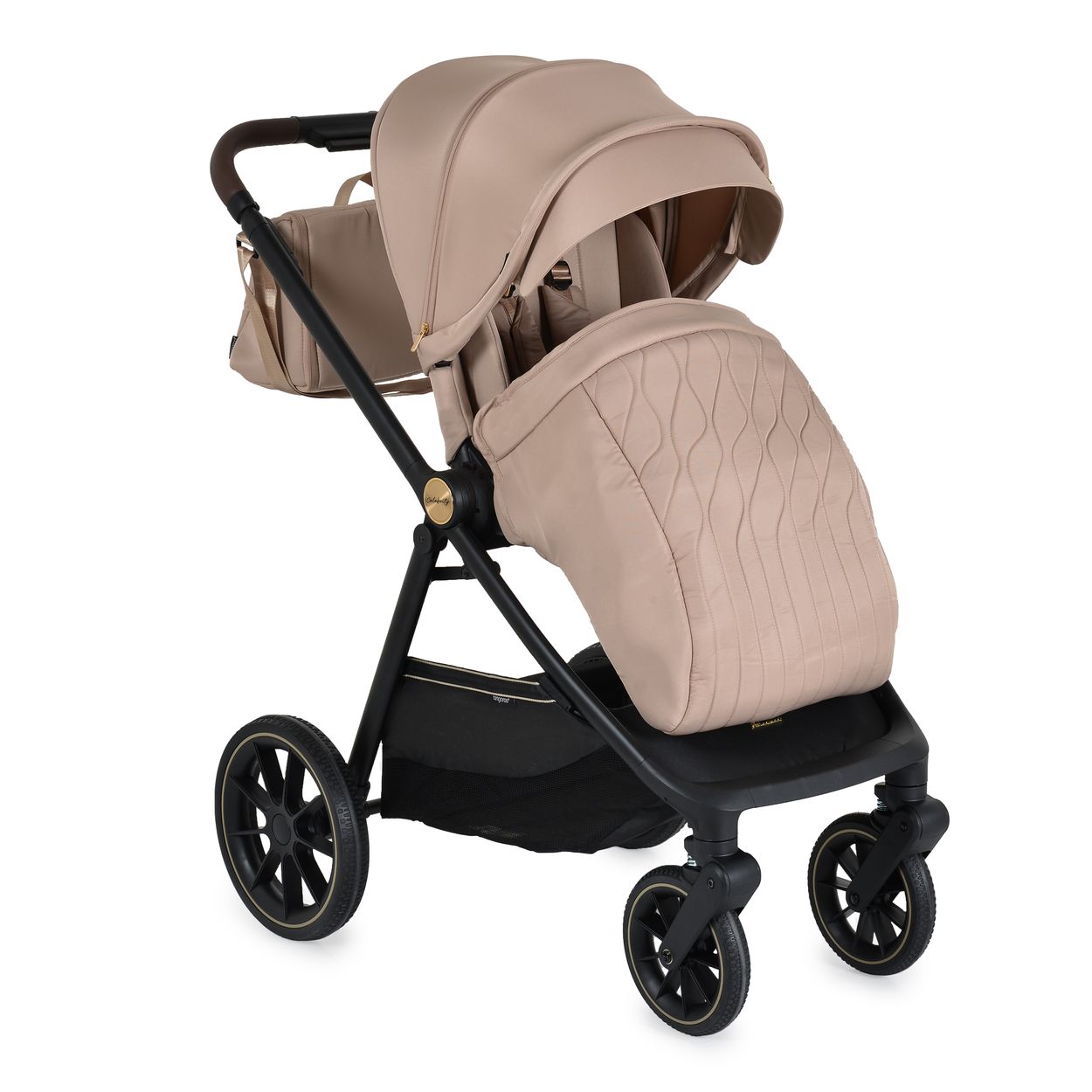 Cangaroo Kombikinderwagen Celebrity 2 in 1 Sto&szlig;d&auml;mpfer PU-Rollen Wickeltasche beige 