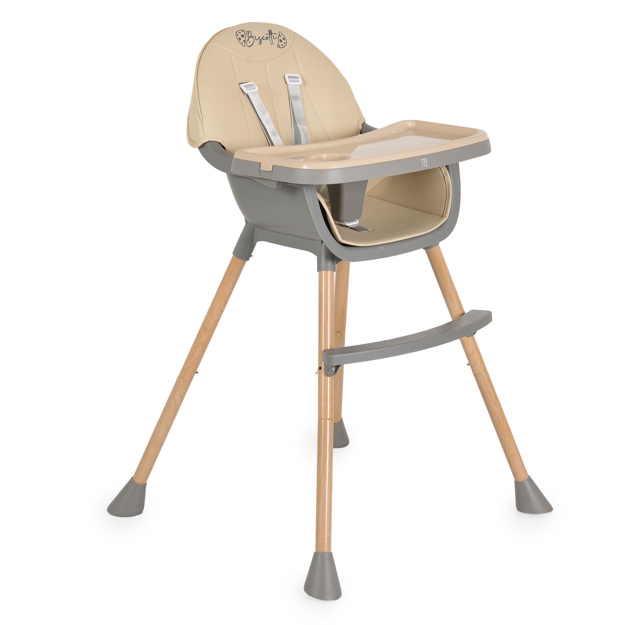 Moni Kinderhochstuhl Biscotti 2 in 1 Kinderstuhl Anti-Rutsch-F&uuml;&szlig;e Doppeltablett beige 