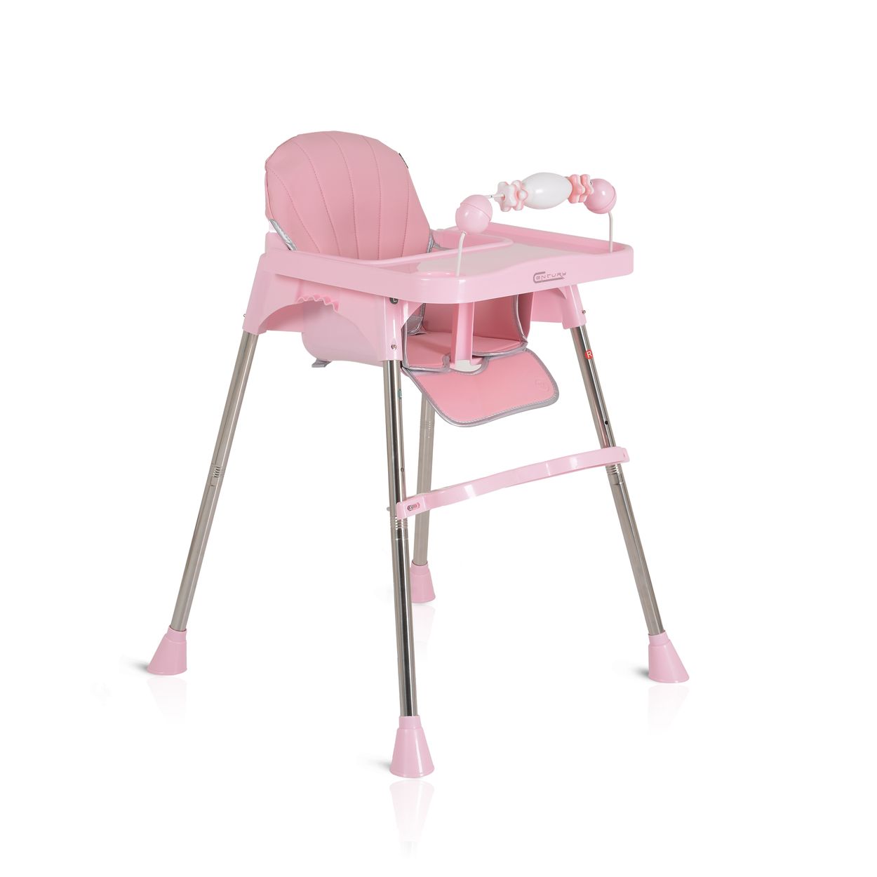 Moni Kinderhochstuhl Century, Spielzeug, Tablett verstellbar, Gurt, Fu&szlig;st&uuml;tze rosa 