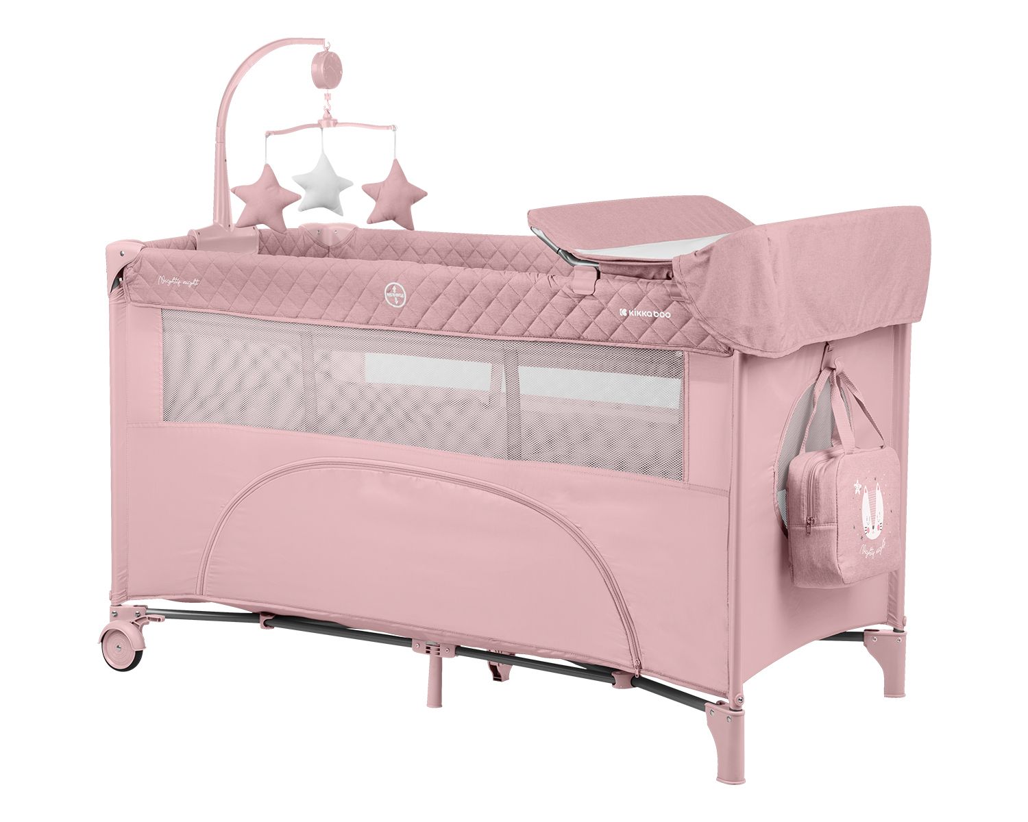 Kikka boo Reisebett Nighty Night, 2 Ebenen, Spielbogen, 2 R&auml;der, Wickelauflage pink 