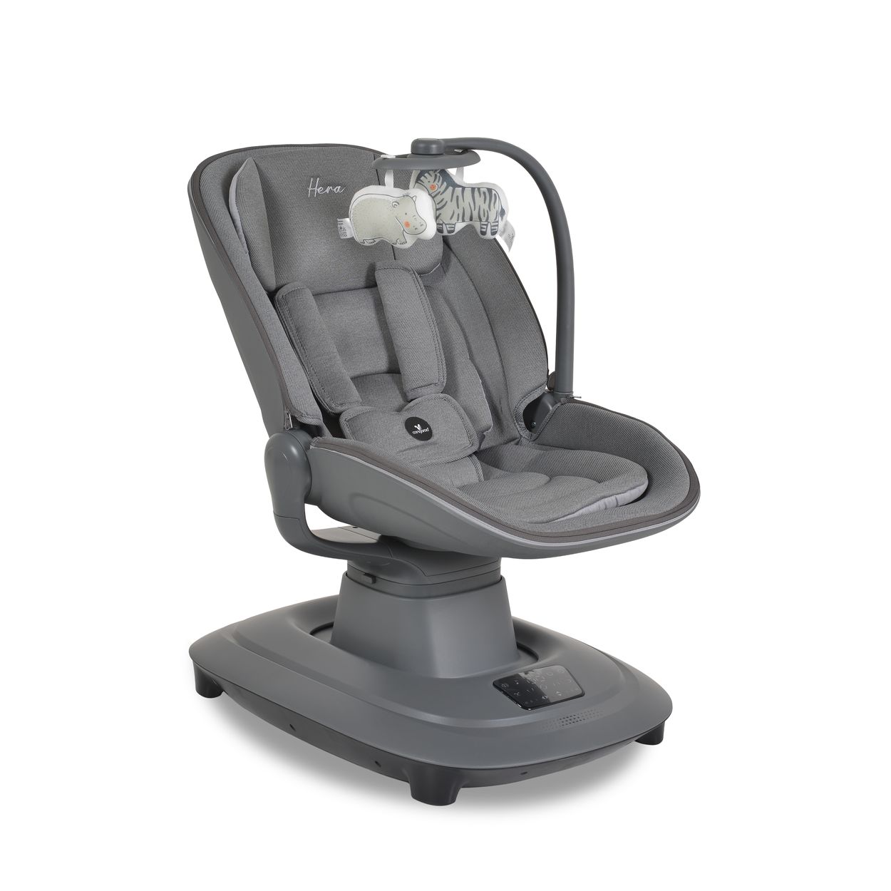 Cangaroo Babywippe Hera elektrisch, Musik, Moskitonetz, 360-Grad-Drehung, Timer dunkelgrau 