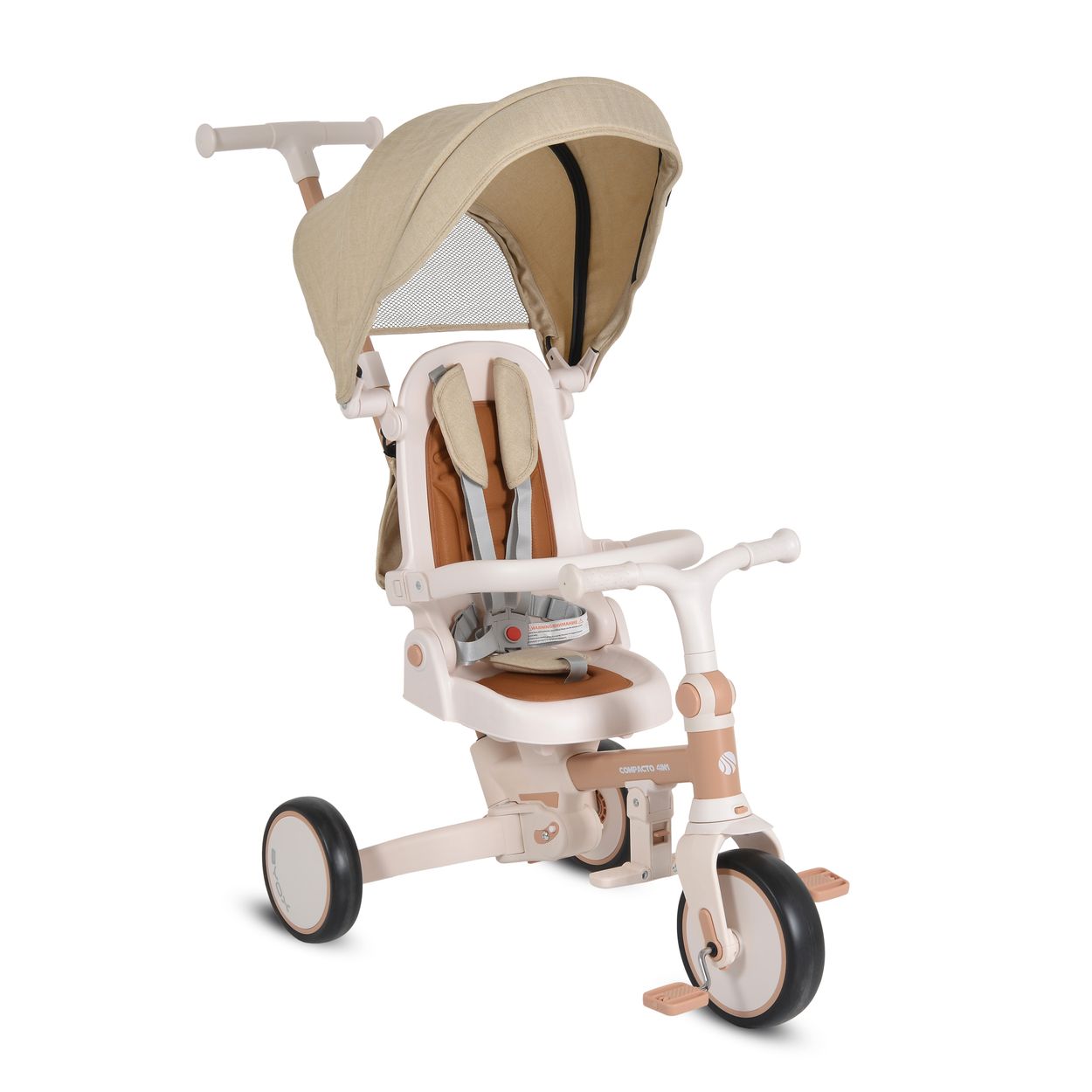 Byox Dreirad, Tricycle Compacto 4 in 1 Schiebegriff klappbar Gurt umbaubar EVA beige 