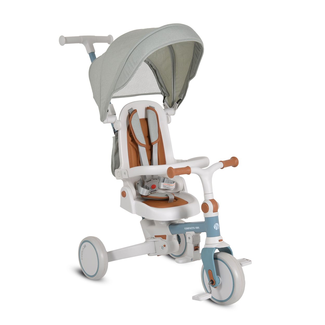 Byox Dreirad, Tricycle Compacto 4 in 1 Schiebegriff klappbar Gurt umbaubar EVA blau 