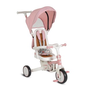 Byox Dreirad, Tricycle Compacto 4 in 1 Schiebegriff klappbar Gurt umbaubar EVA rosa 