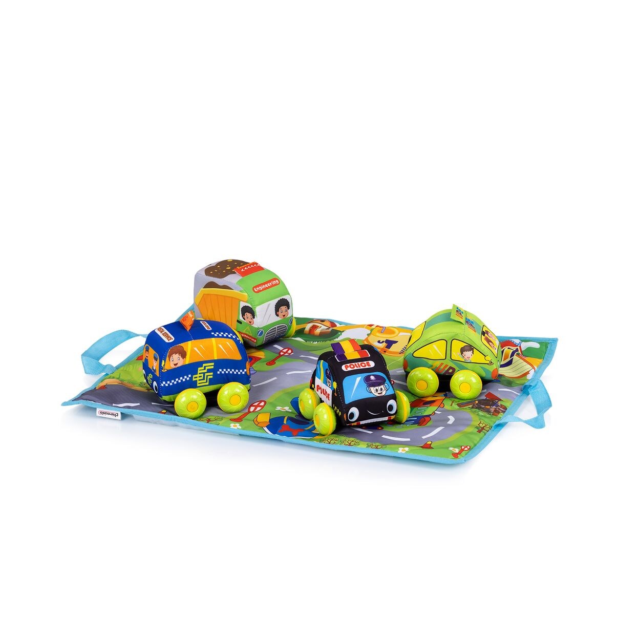 Baby Spielmatte Autos 49 x 40 cm rollende Räder faltbar Straßenkarte grün