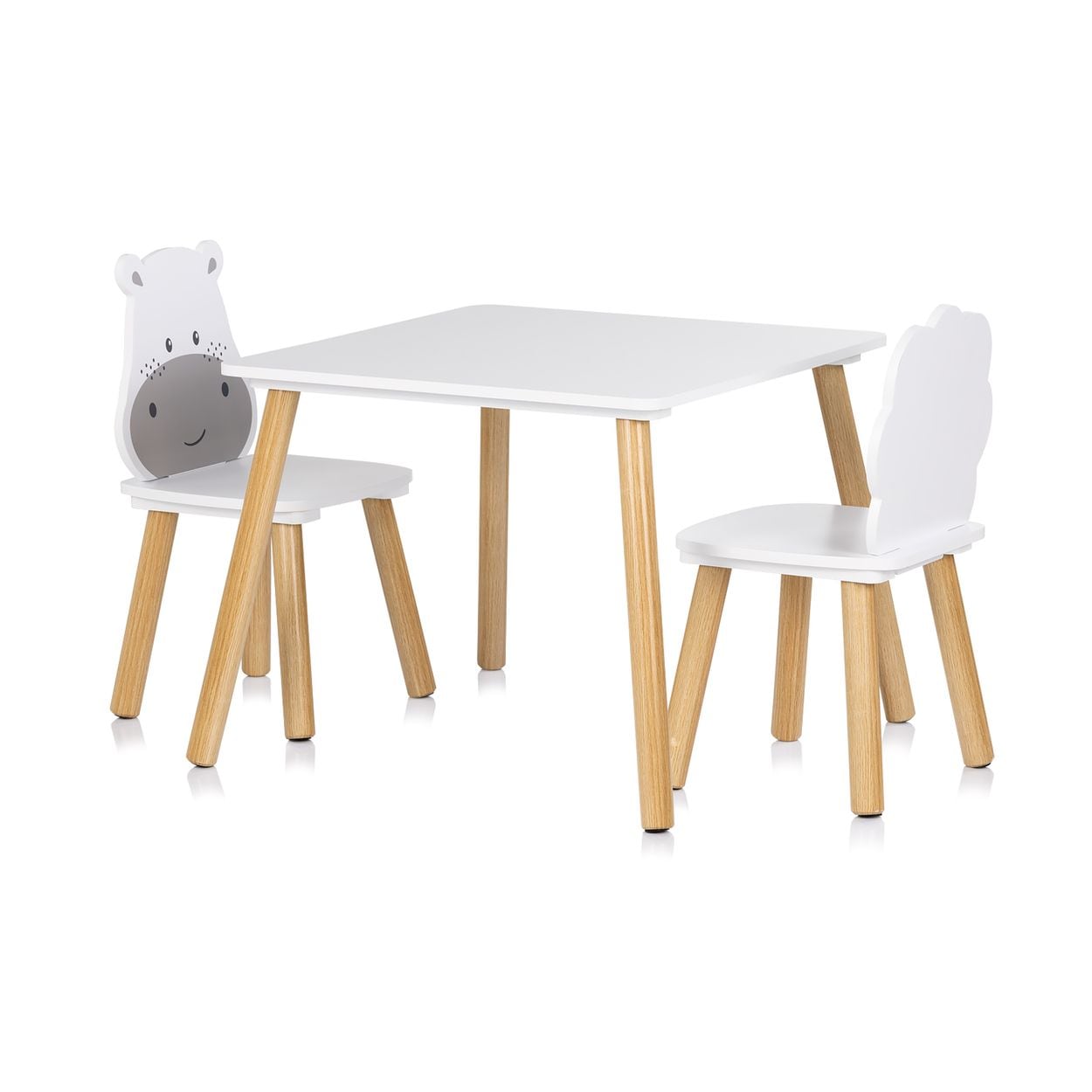 Chipolino Kinder Tischset Tiermotiv Tisch 2 St&uuml;hle, Holz, Sitzgruppe, ab 2 Jahre wei&szlig; grau 