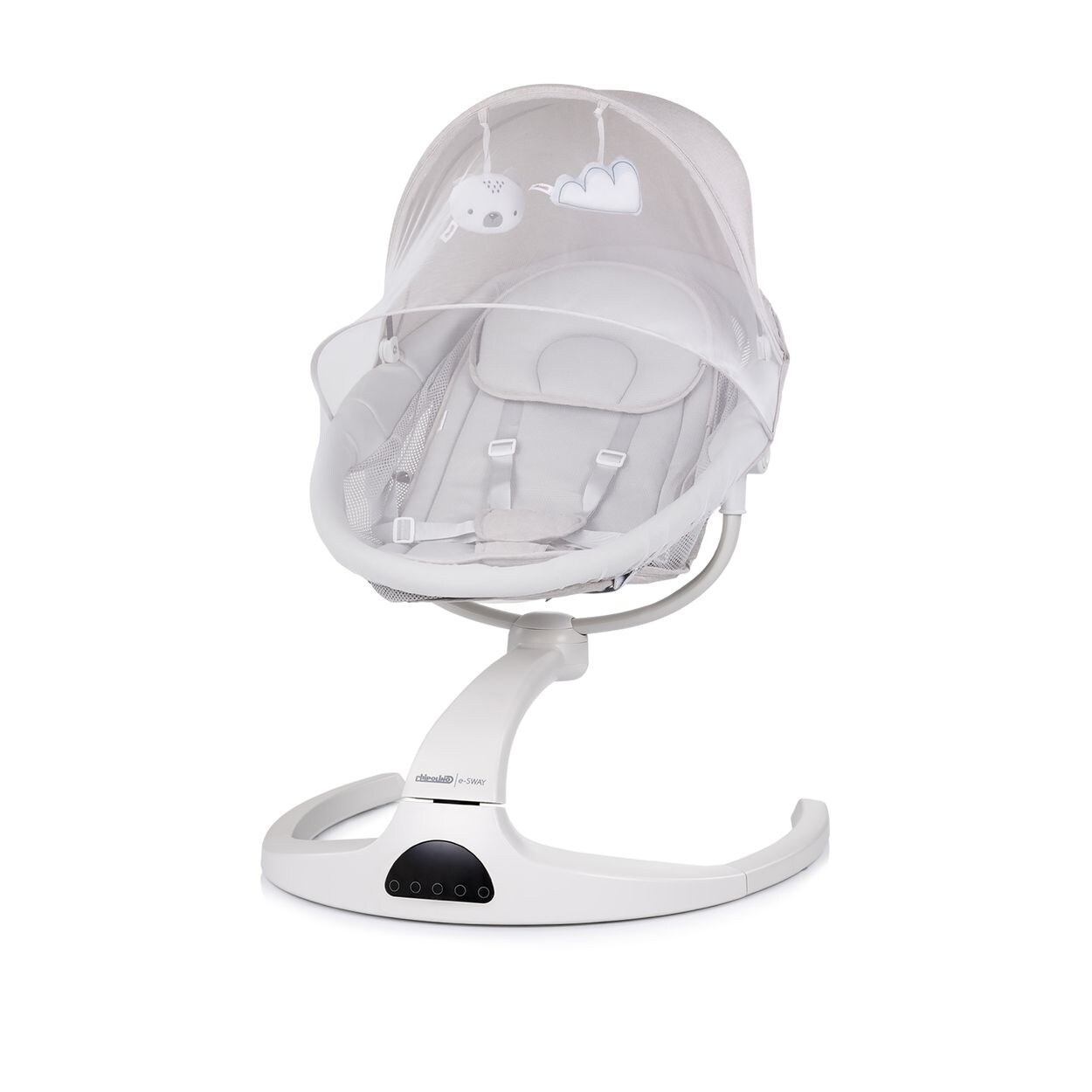 Chipolino Babywippe E-Sway Fernbedienung Musik Bluetooth Pl&uuml;schtiere Timer Gurt grau 