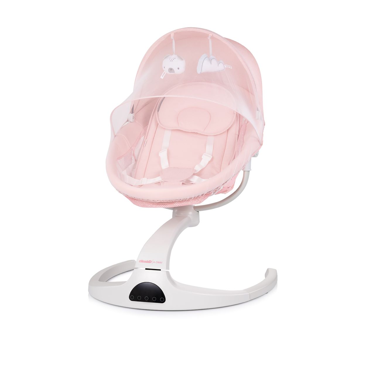 Chipolino Babywippe E-Sway Fernbedienung Musik Bluetooth Pl&uuml;schtiere Timer Gurt rosa 