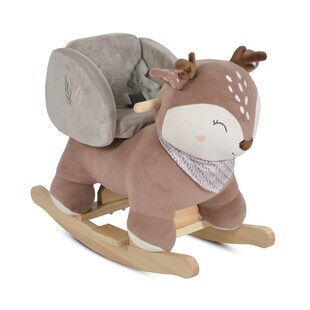 Moni Schaukeltier Reh aus Holz mit Sitz Holzkufen Musik Holzgriffe bis 30 kg braun 