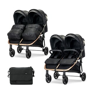 Lorelli Zwillingskinderwagen Duo klappbar verstellbar Fußabdeckung Wickeltasche schwarz gold 