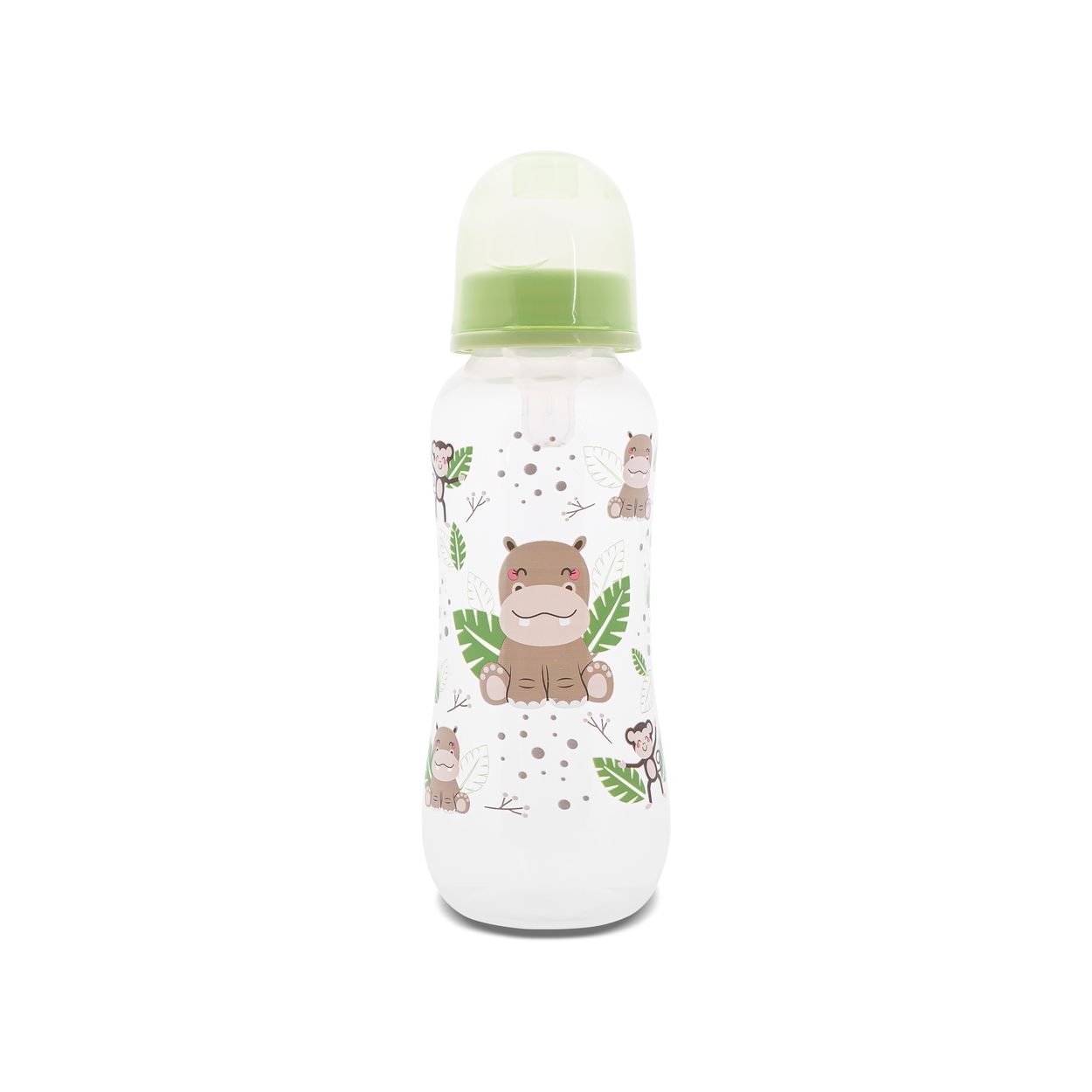 Baby Care Babyflasche 250 ml Tiere Silikonsauger Gr&ouml;&szlig;e 0+ Schutzdeckel ab Geburt gr&uuml;n 