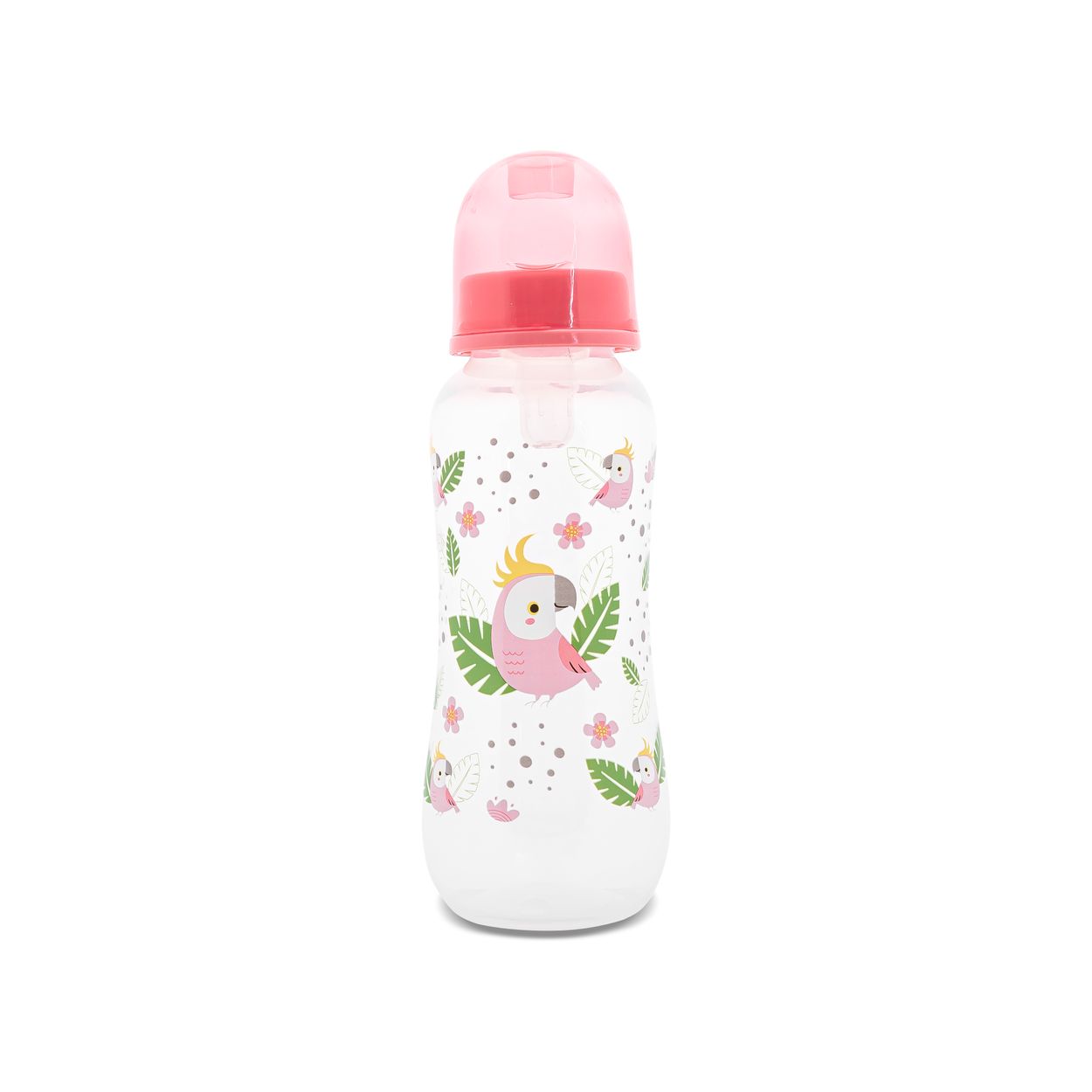 Baby Care Babyflasche 250 ml Tiere Silikonsauger Gr&ouml;&szlig;e 0+ Schutzdeckel ab Geburt pink 