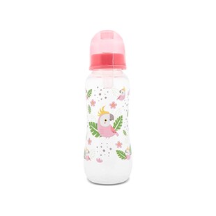 Baby Care Babyflasche 250 ml Tiere Silikonsauger Größe 0+ Schutzdeckel ab Geburt pink 