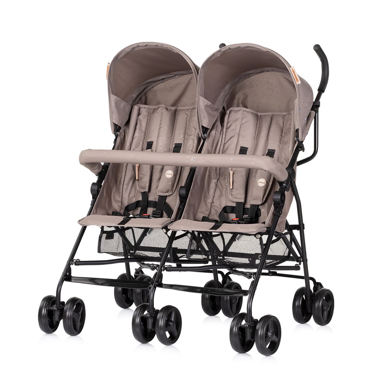 Chipolino Zwillingskinderwagen Double Point klappbar Korb Sonnendach Frontb&uuml;gel beige 