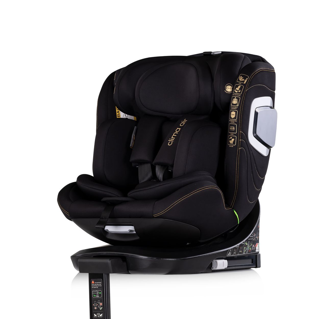 Chipolino Kindersitz Clima Air i-Size (40-150 cm) Isofix L&uuml;ftungs-Heizfunktion schwarz 
