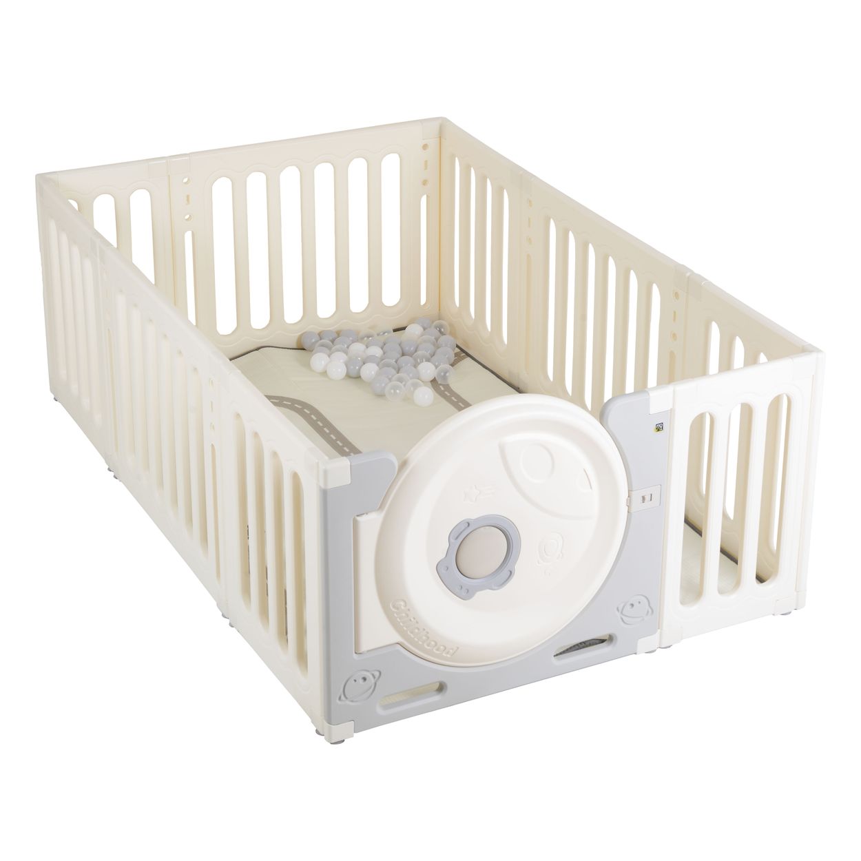 Moni Laufstall Cubby Land Laufgitter Spielmatte 50 B&auml;lle T&uuml;re einfache Montage beige 