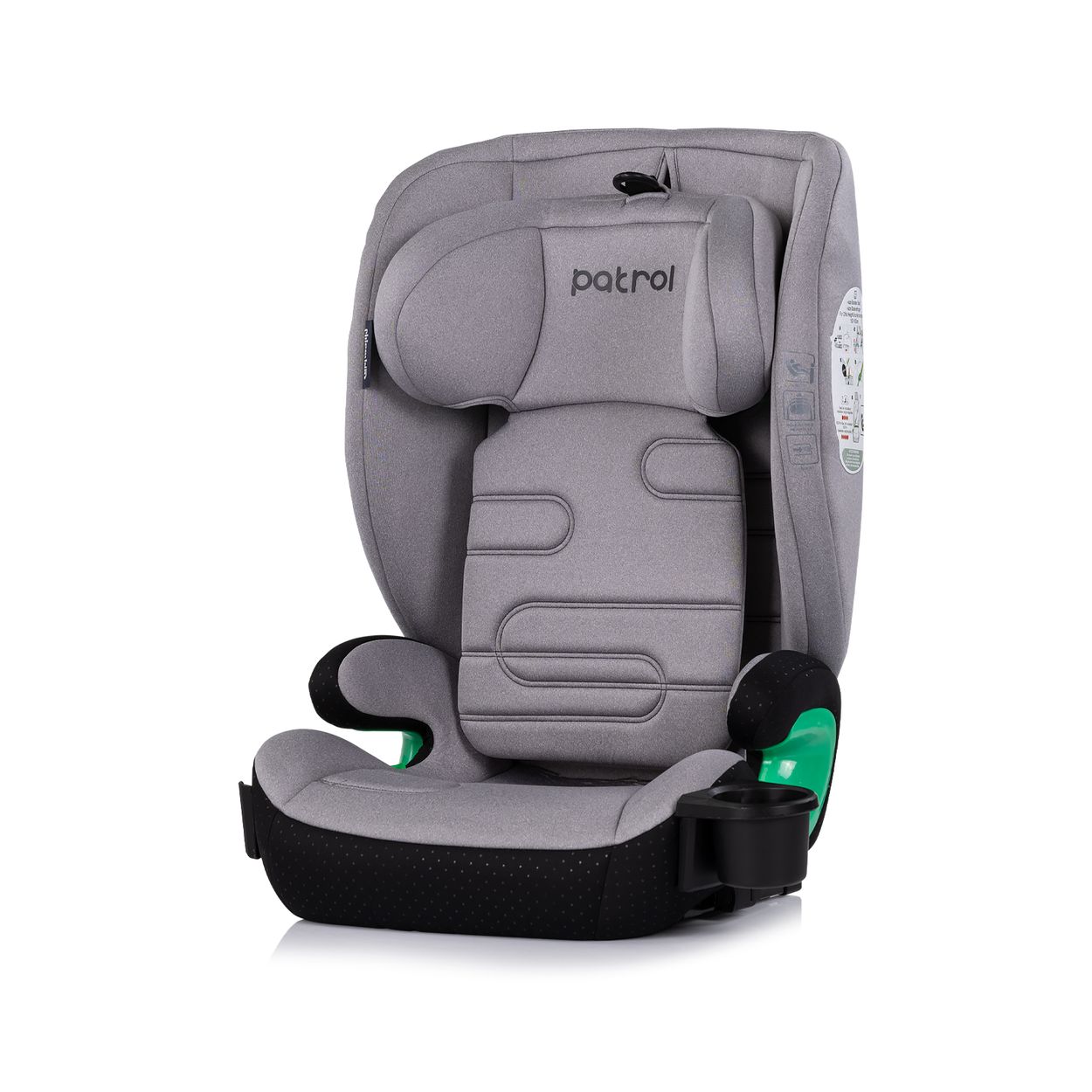 Chipolino Kindersitz Patrol i-Size Isofix (100-150cm) Kopfst&uuml;tze Getr&auml;nkehalter grau 