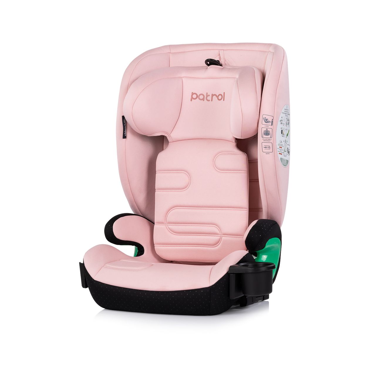 Chipolino Kindersitz Patrol i-Size Isofix (100-150cm) Kopfst&uuml;tze Getr&auml;nkehalter rosa 