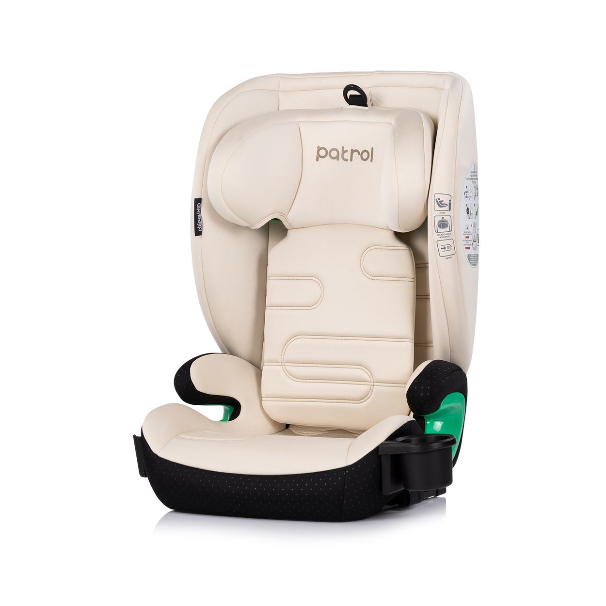 Chipolino Kindersitz Patrol i-Size Isofix (100-150cm) Kopfst&uuml;tze Getr&auml;nkehalter beige 