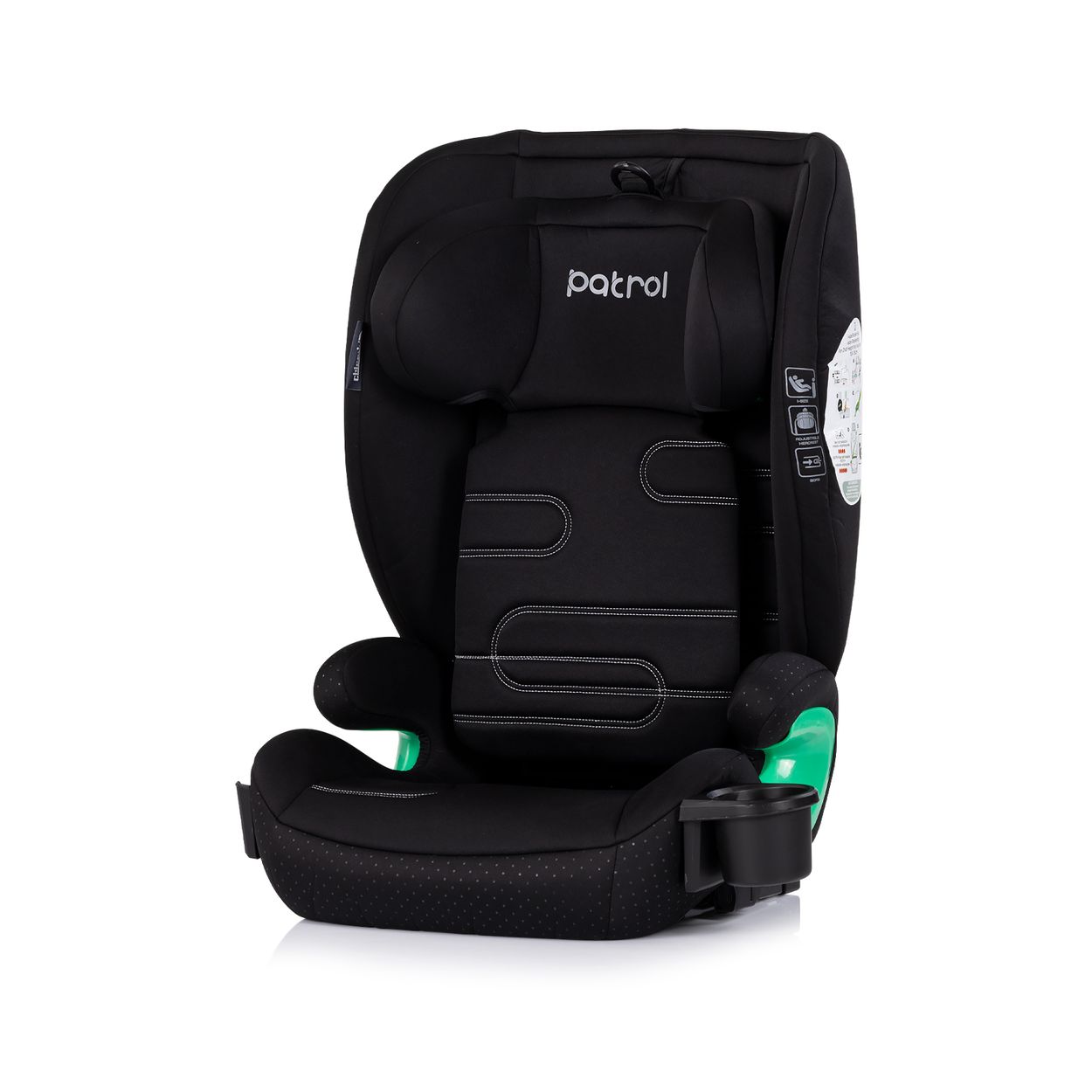 Chipolino Kindersitz Patrol i-Size Isofix (100-150cm) Kopfst&uuml;tze Getr&auml;nkehalter schwarz 