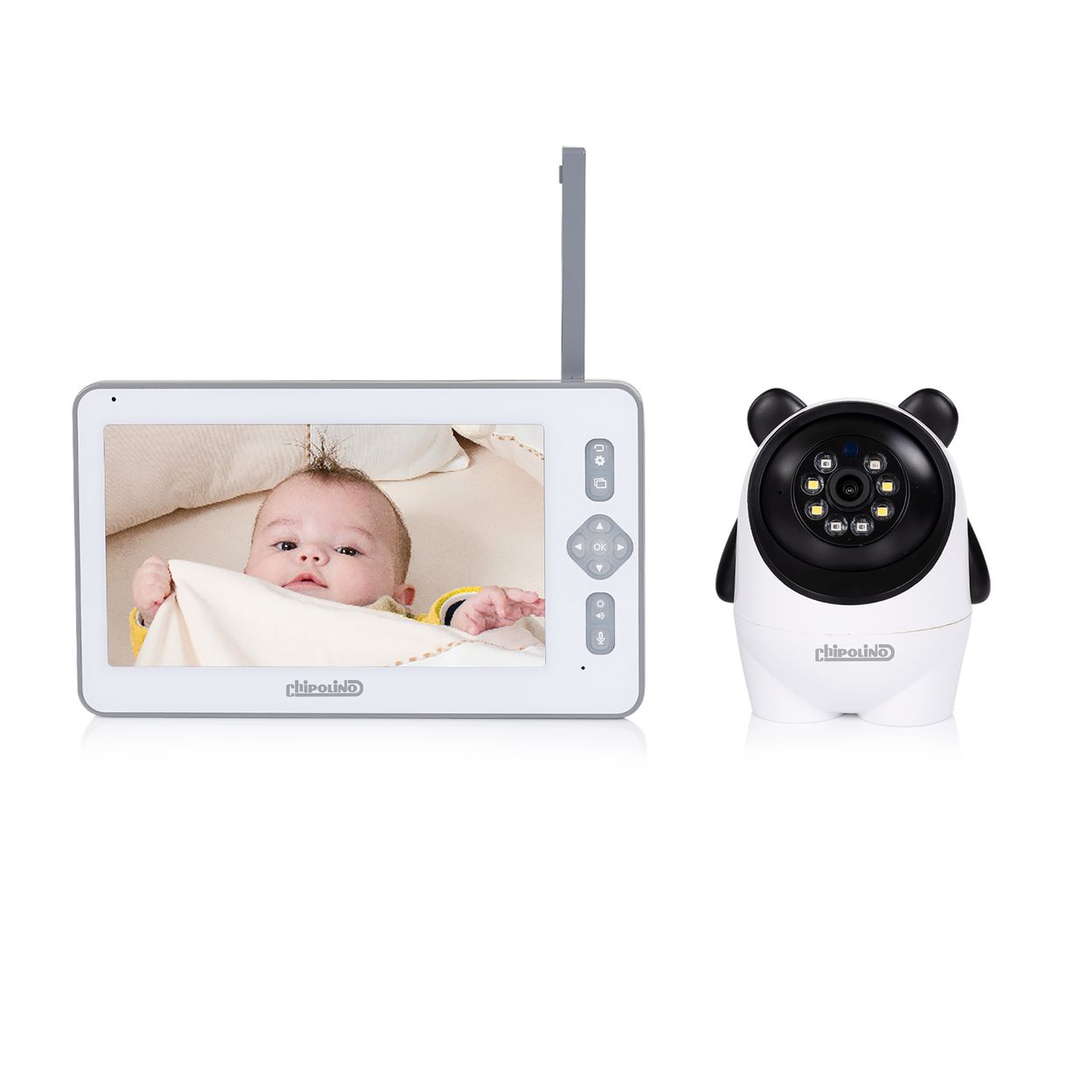 Chipolino Babyphone Titan Kamera 7 Zoll LED-Leuchten Schlafmodus Bildzoom VOX wei&szlig; 