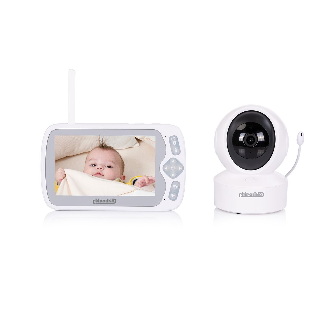 Chipolino Babyphone Duo View Kamera Monitor 5 Zoll Musik Alarm Nachtsicht VOX wei&szlig; 