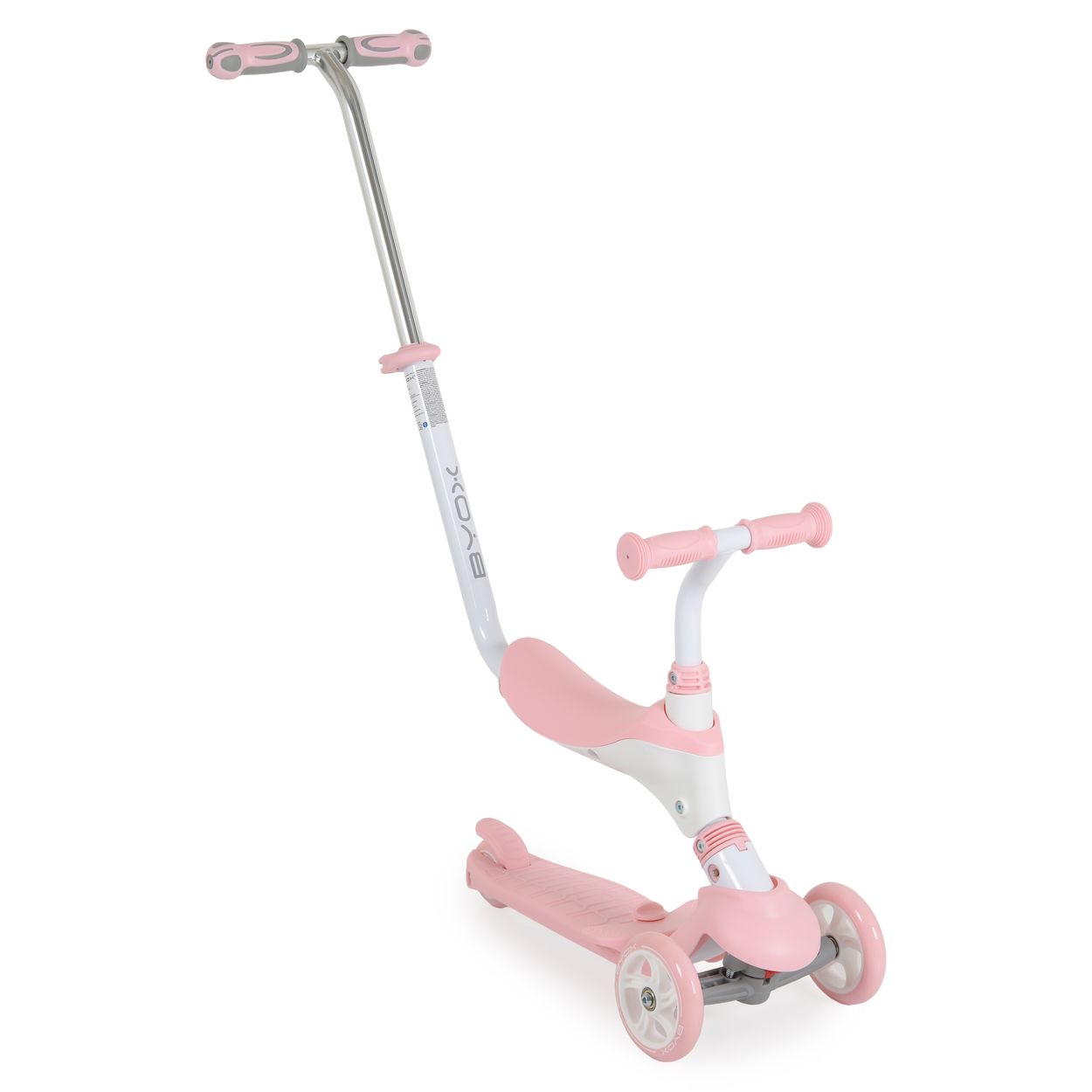 Byox Kinderroller Tristar 3 in 1 Roller Rutscher Schiebestange PU R&auml;der ABEC-5 rosa wei&szlig; 
