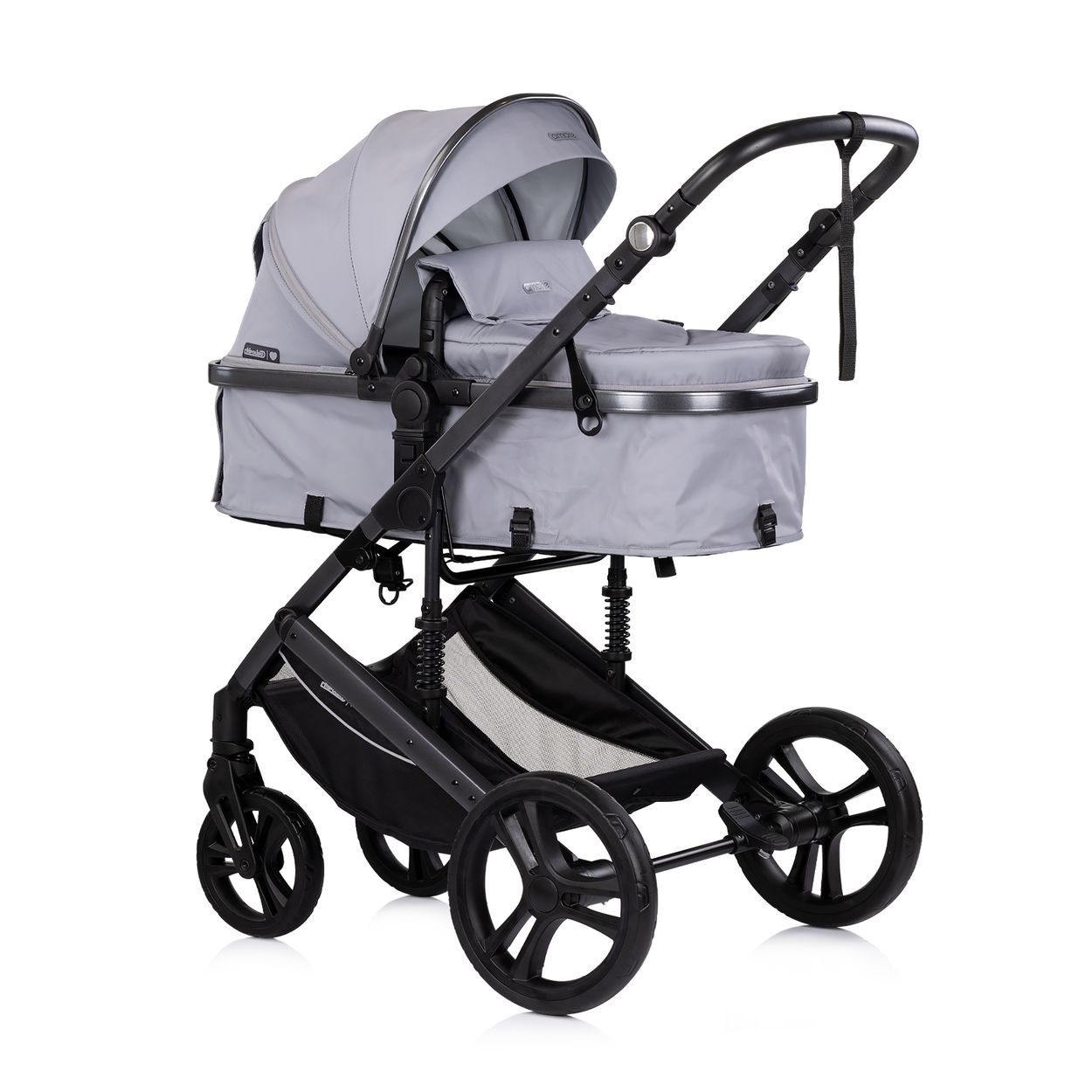 Chipolino Kinderwagen 2 in 1 Amore Getr&auml;nkehalter Wickeltasche Fu&szlig;abdeckung Korb hellgrau 