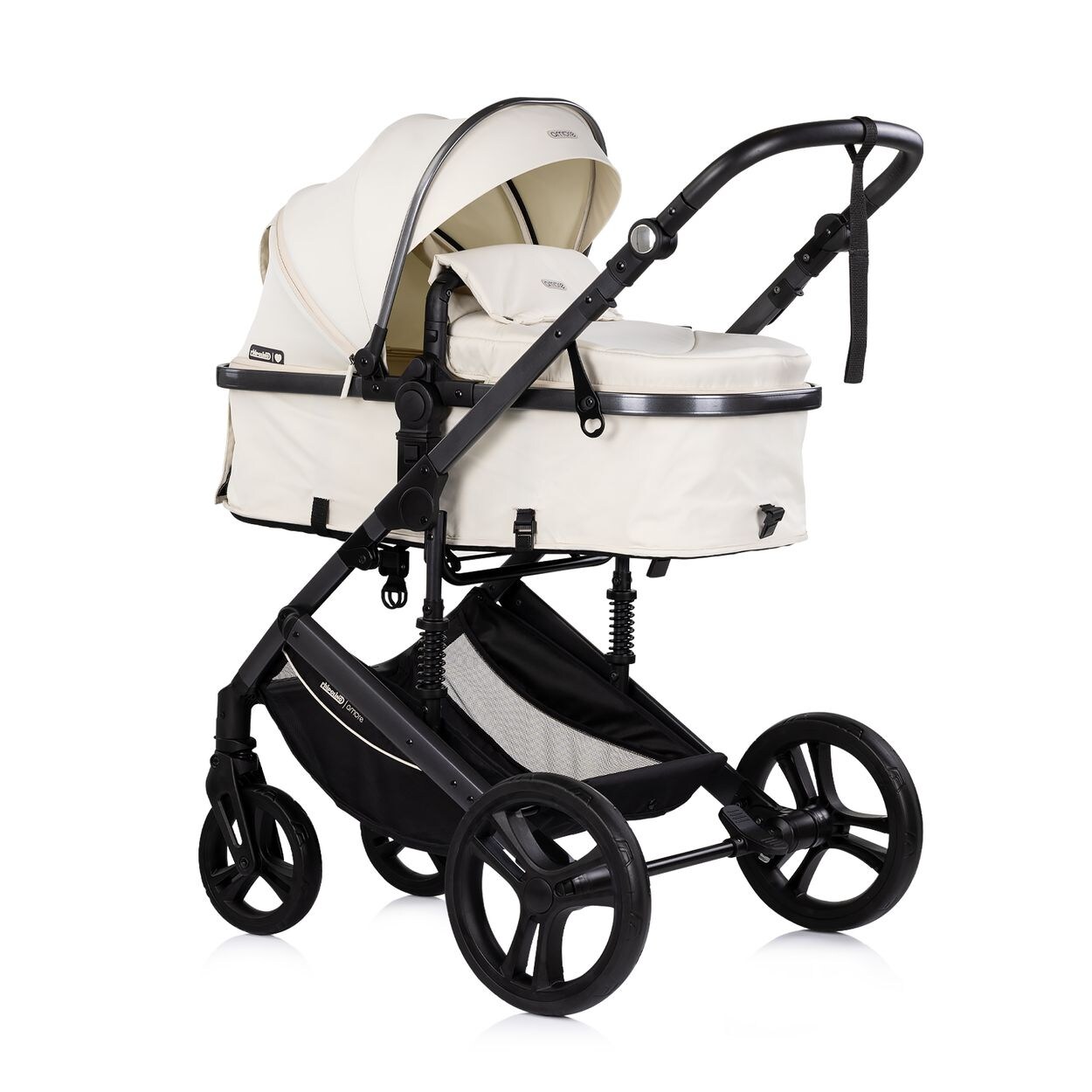 Kinderwagen 2 in 1 Amore Getränkehalter Wickeltasche Fußabdeckung Korb beige-schwarz
