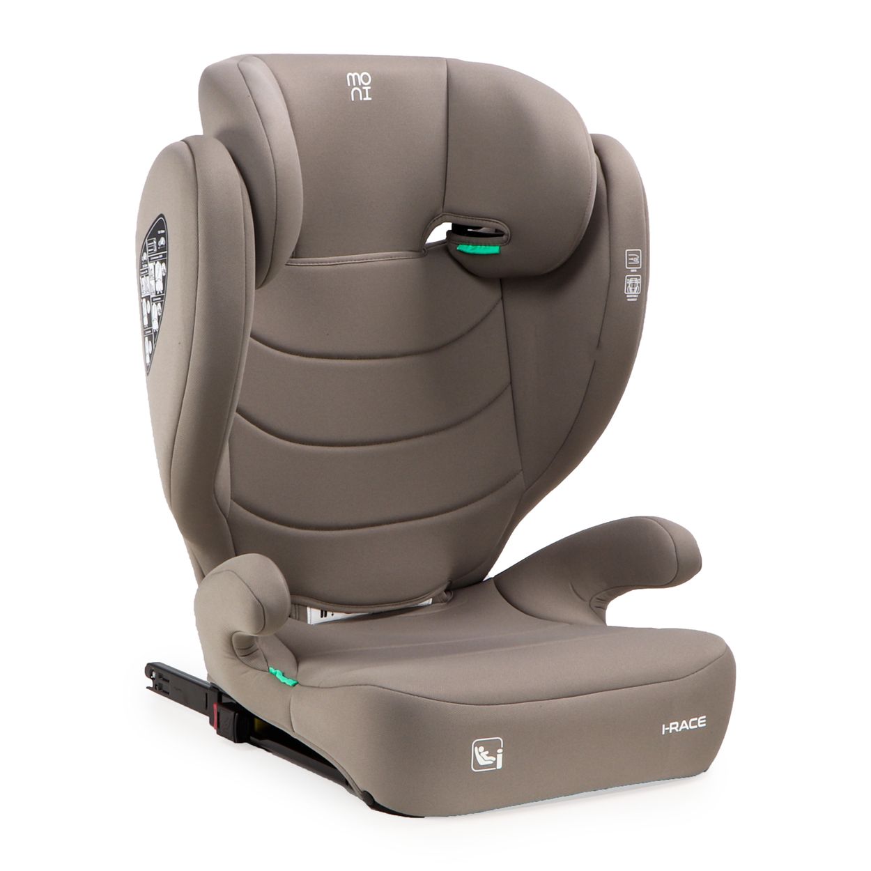 Moni Kindersitz i-Race i-Size 100-150 cm Isofix R&uuml;ckenlehne abnehmbar Kopfst&uuml;tze braun 