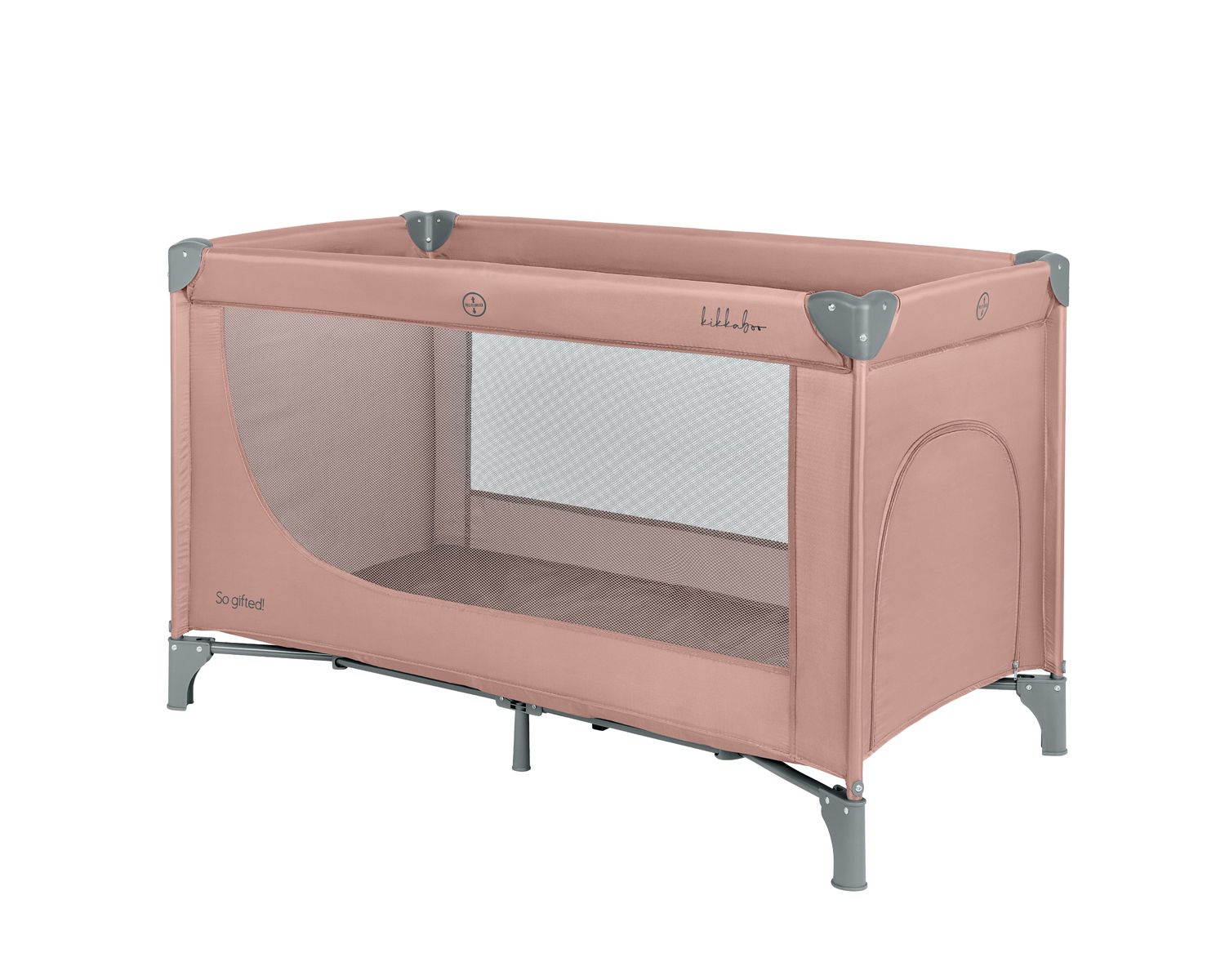 Kikkaboo Reisebett so gifted eine Ebene, weiche Matratzenauflage, Seiteneingang grau pink 