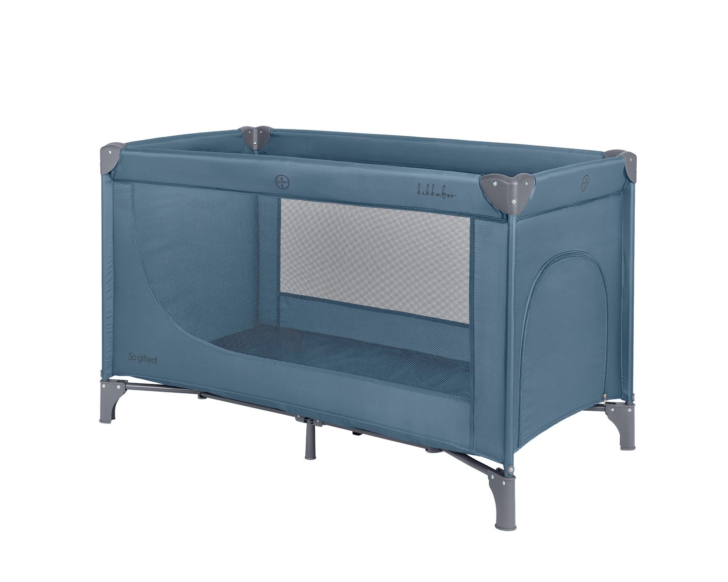Kikkaboo Reisebett so gifted eine Ebene, weiche Matratzenauflage, Seiteneingang grau-blau 