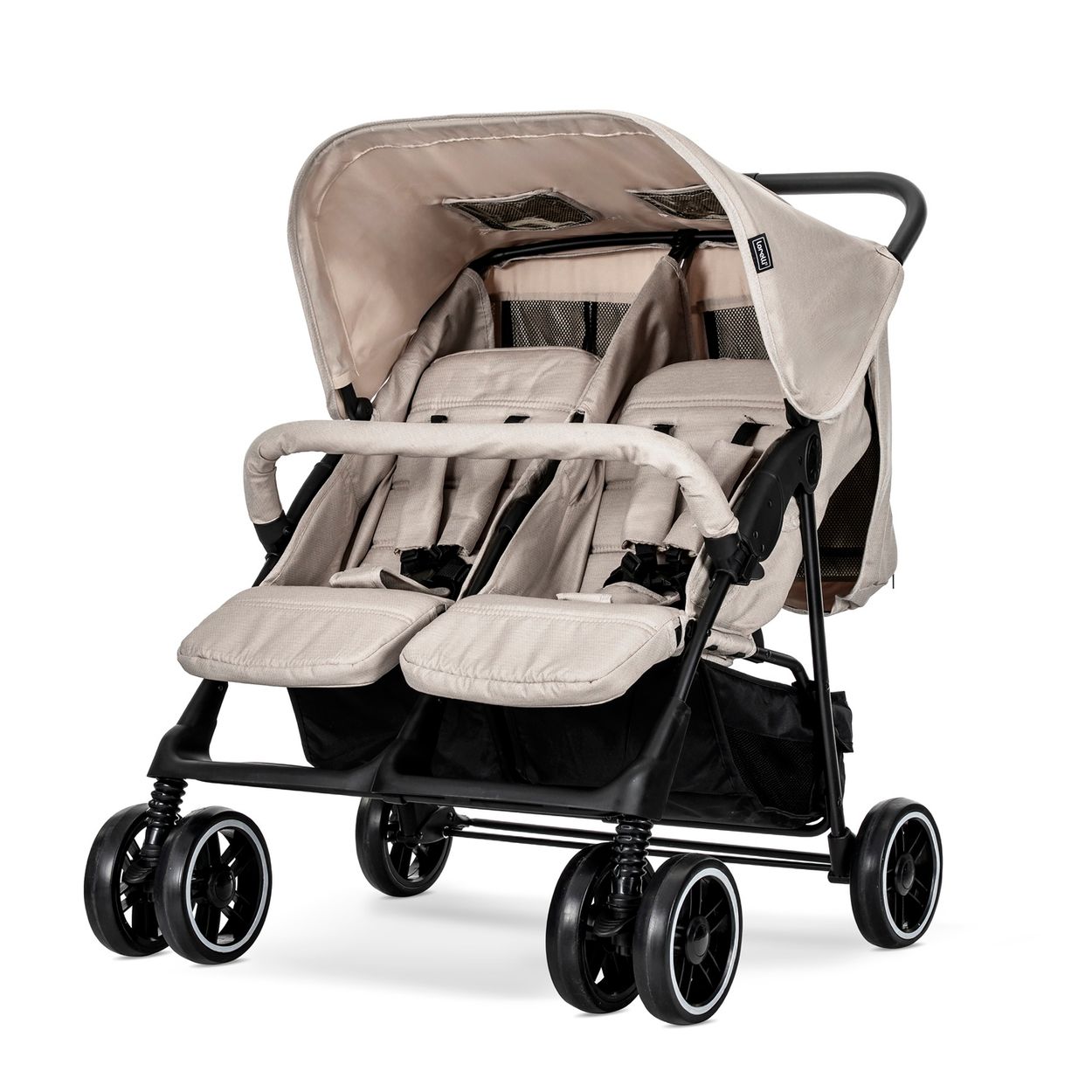 Lorelli Zwillingskinderwagen TWIN Wickeltasche Einhand-Klappsystem  Fuabdeckung beige schwarz bei Marktkauf online bestellen