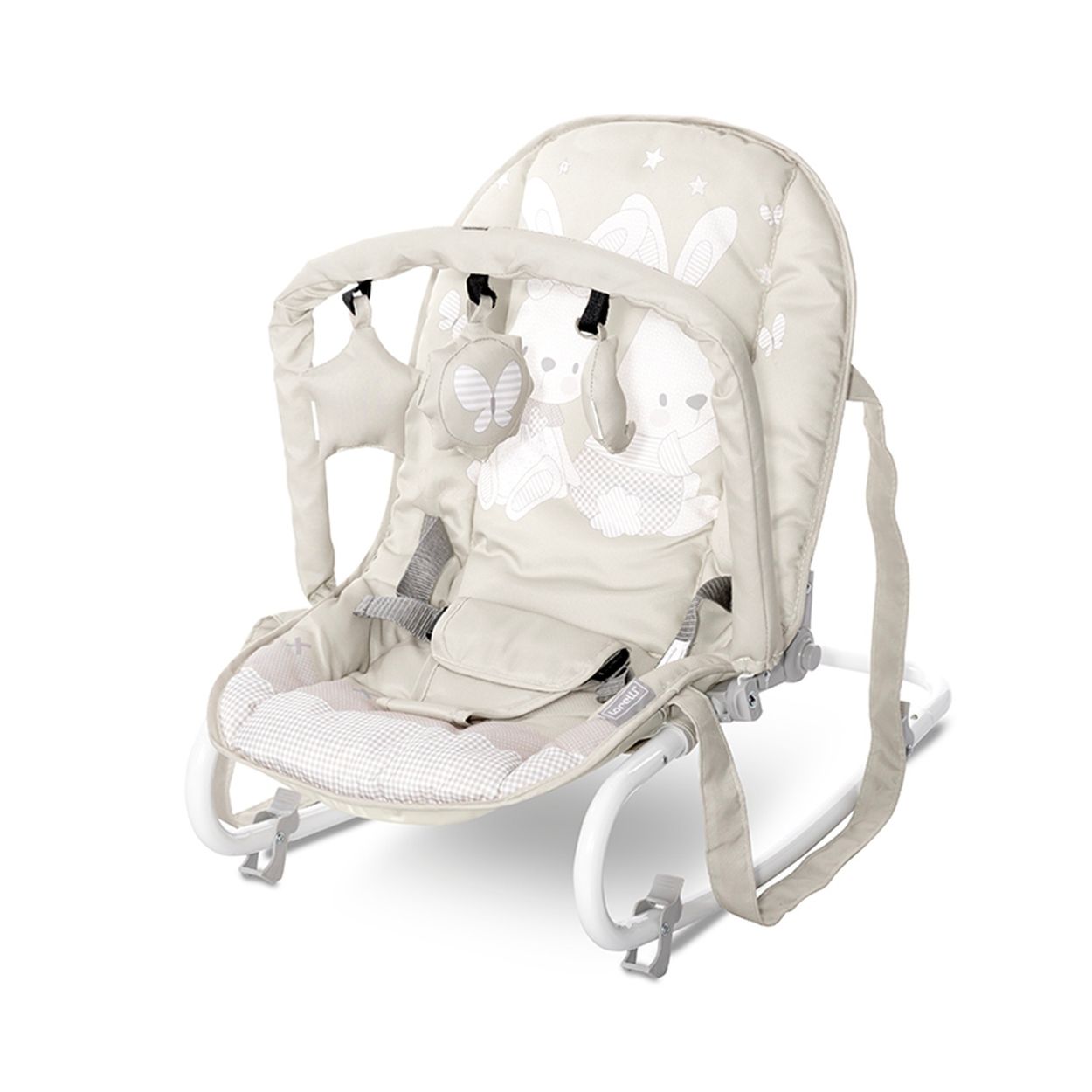 Lorelli Babywippe Eliza Spielbogen, verstellbar, Tragegriffe, Schwingeffekt beige wei&szlig; 