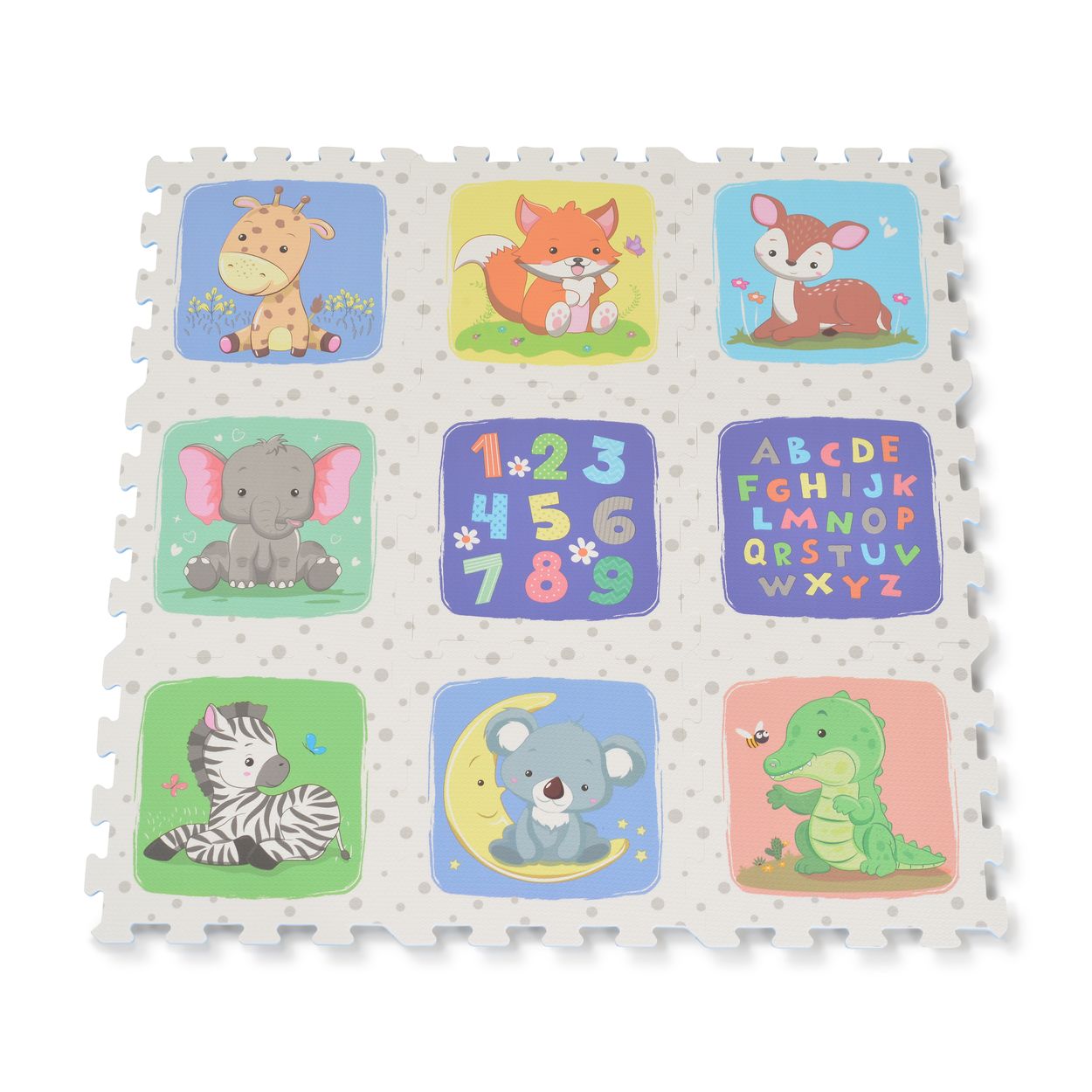 Moni Puzzle-Spielmatte Safari 9-teilig Tiermotiv Teppich EVA-Schaum rutschfest bunt 