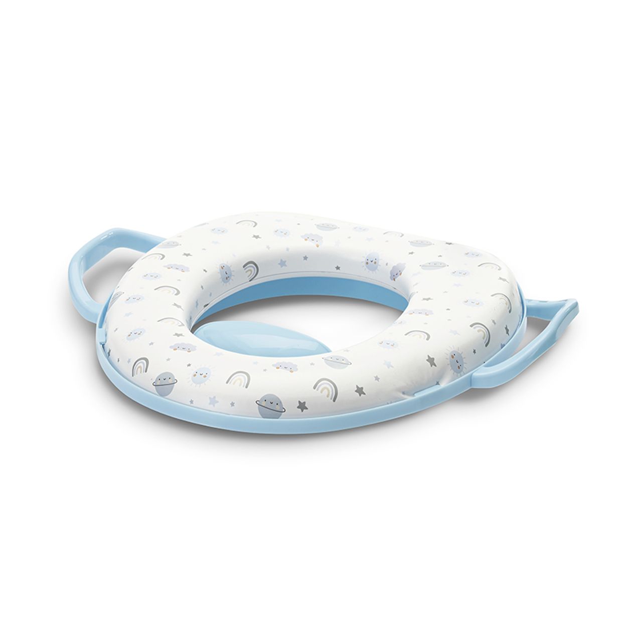 Lorelli Toilettensitz mit Handgriff weich gepolstert Spritzschutz aus Kunststoff blau wei&szlig; 