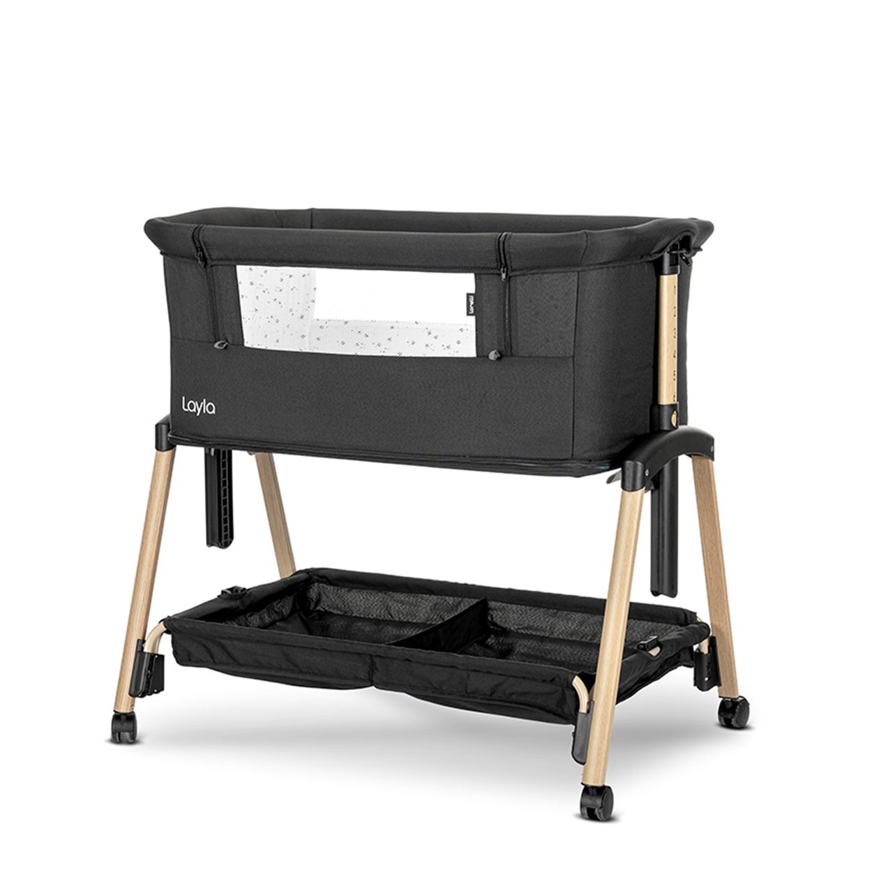 Lorelli Beistellbett Layla 2 in 1 Moskitonetz, Matratze, faltbar, R&auml;der, Korb schwarz 