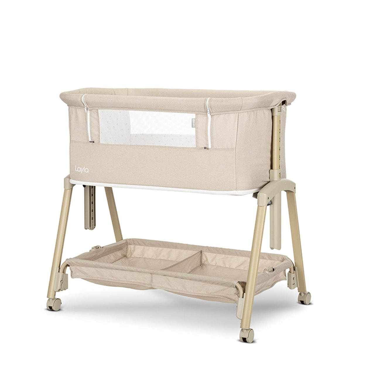 Lorelli Beistellbett Layla 2 in 1 Moskitonetz, Matratze, faltbar, R&auml;der, Korb beige 
