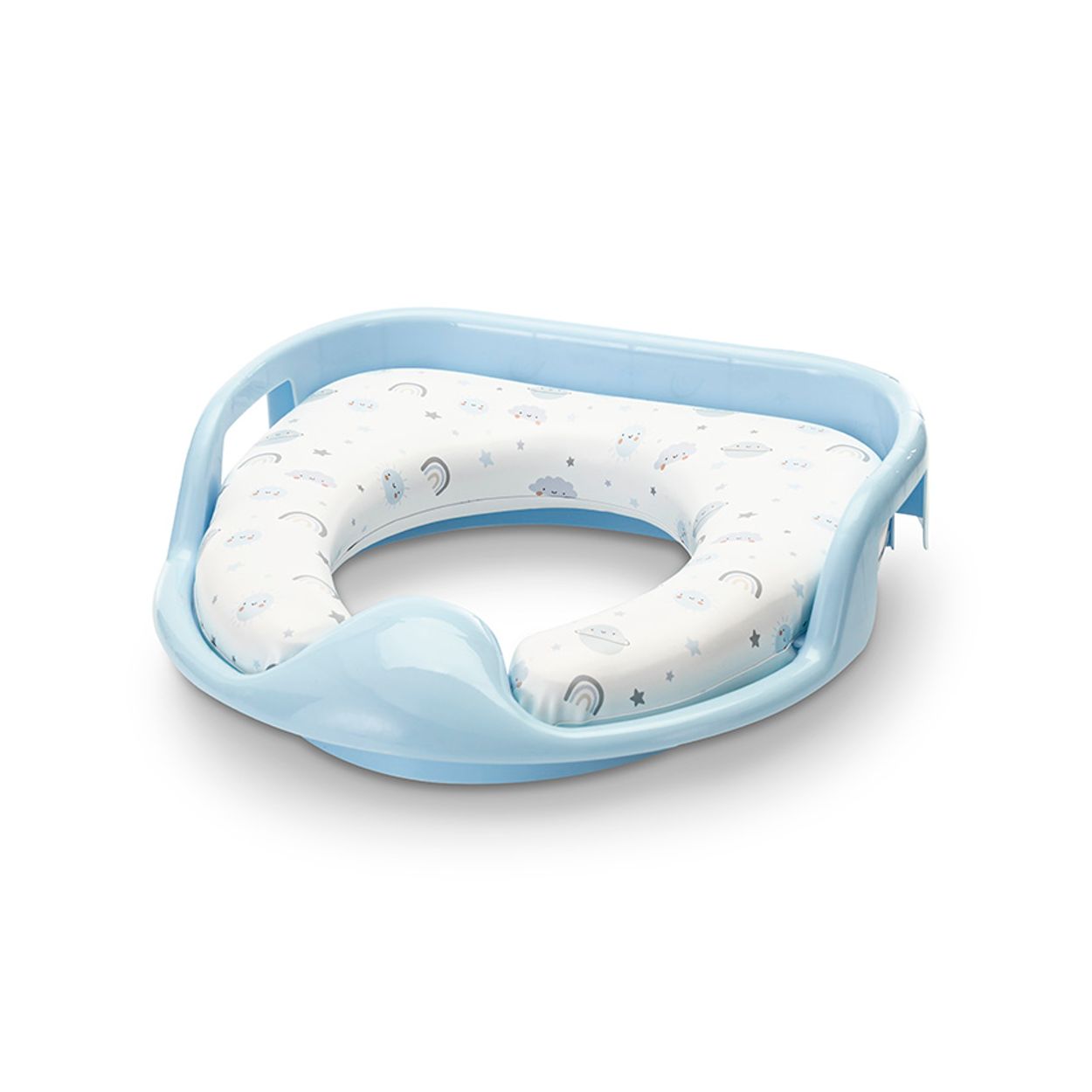 Lorelli Toilettensitz weich, Handgriffe, gepolstertes Sitzkissen, Spritzschutz hellblau 