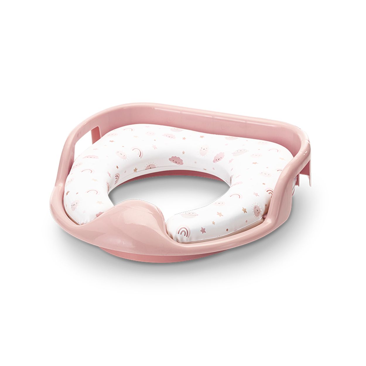 Lorelli Toilettensitz weich, Handgriffe, gepolstertes Sitzkissen, Spritzschutz pink 