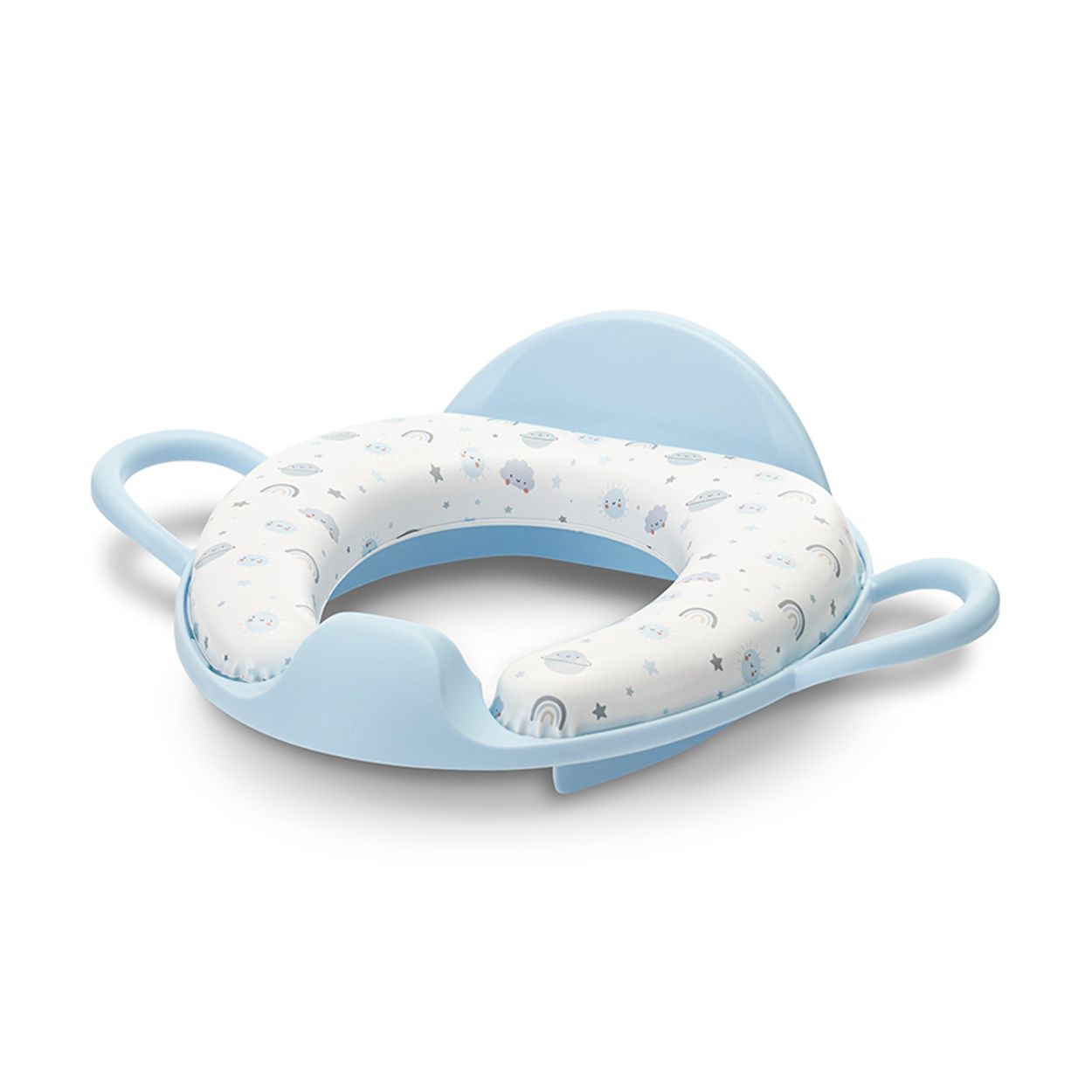 Lorelli Toilettensitz R&uuml;ckenlehne Handgriff gepolstert, Spritzschutz, Kunststoff hellblau 