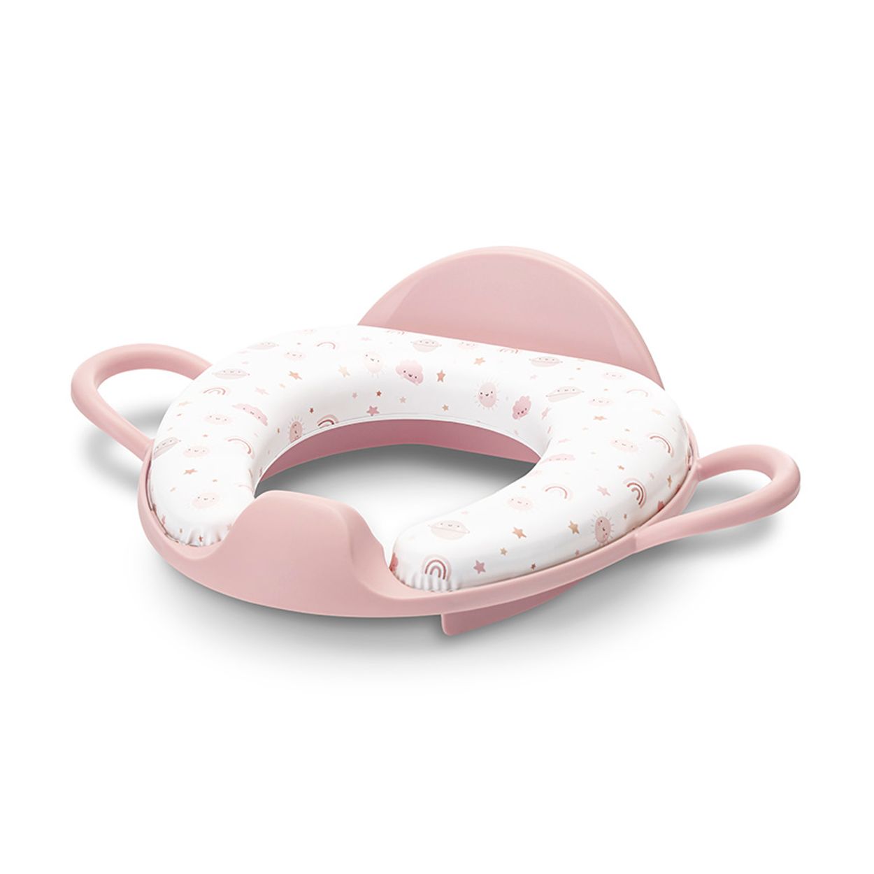 Lorelli Toilettensitz R&uuml;ckenlehne Handgriff gepolstert, Spritzschutz, Kunststoff rosa wei&szlig; 
