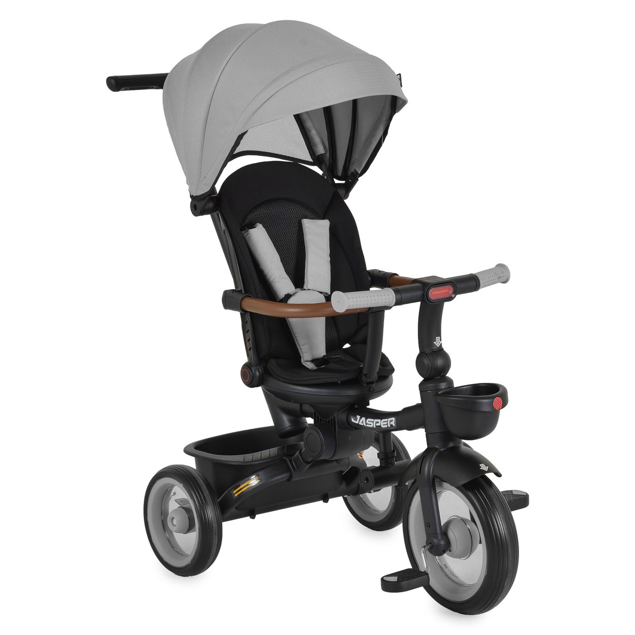 Byox Dreirad Jasper EVA-Reifen klappbar, Sitz drehbar, Hinterradbremse, K&ouml;rbe grau 