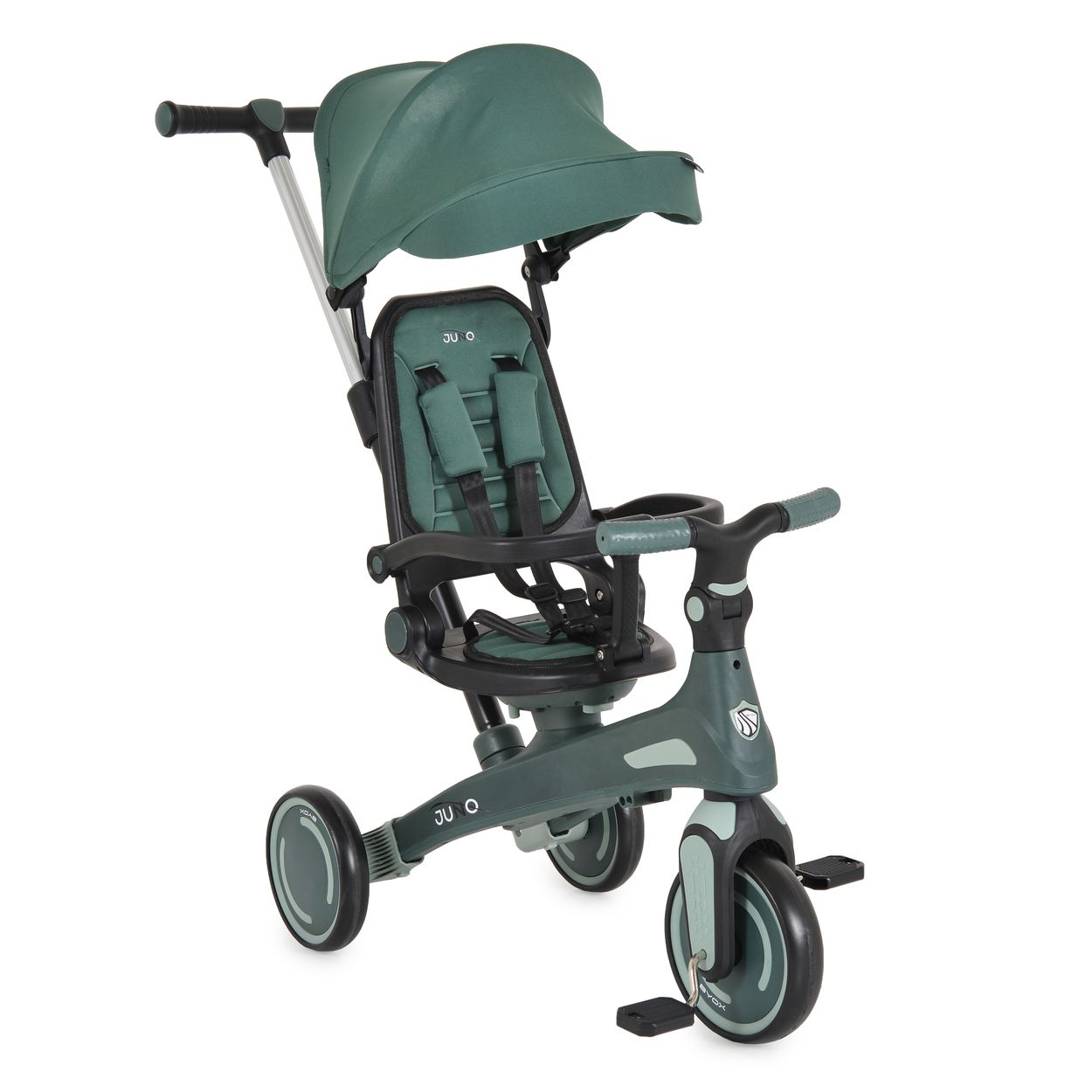 Byox Dreirad, Tricycle Juno 4 in 1 Laufrad Schiebegriff Sitzdrehung Sonnendach gr&uuml;n 