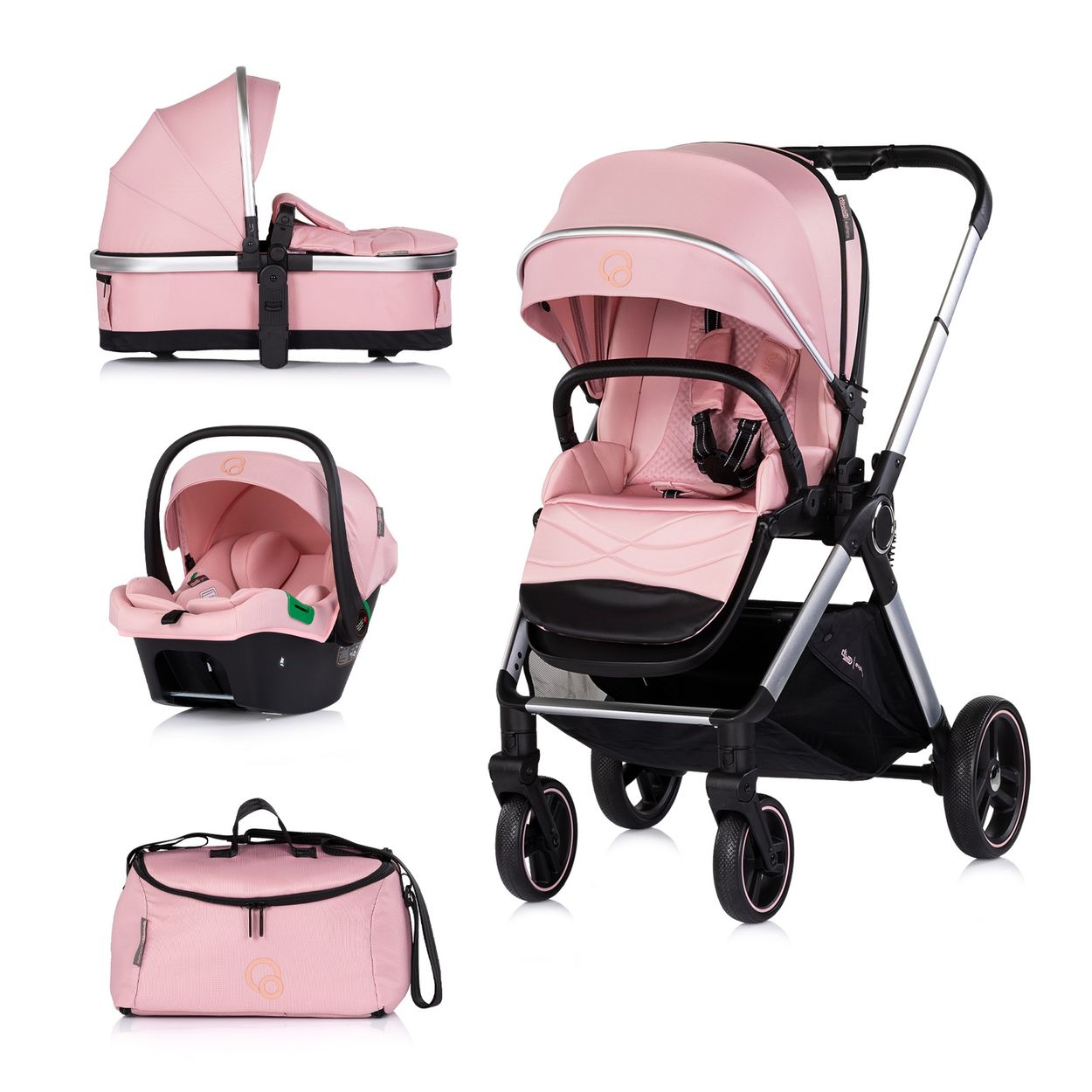 Chipolino Kombikinderwagen Euphoria 3in1 Sportsitz Babyschale umbaubar klappbar rosa 