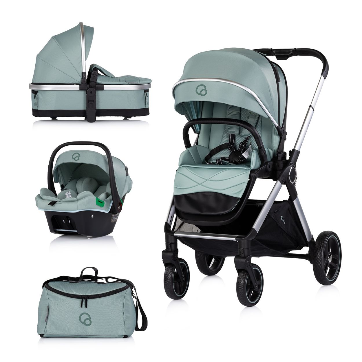 Chipolino Kombikinderwagen Euphoria 3in1 Sportsitz Babyschale umbaubar klappbar gr&uuml;n 