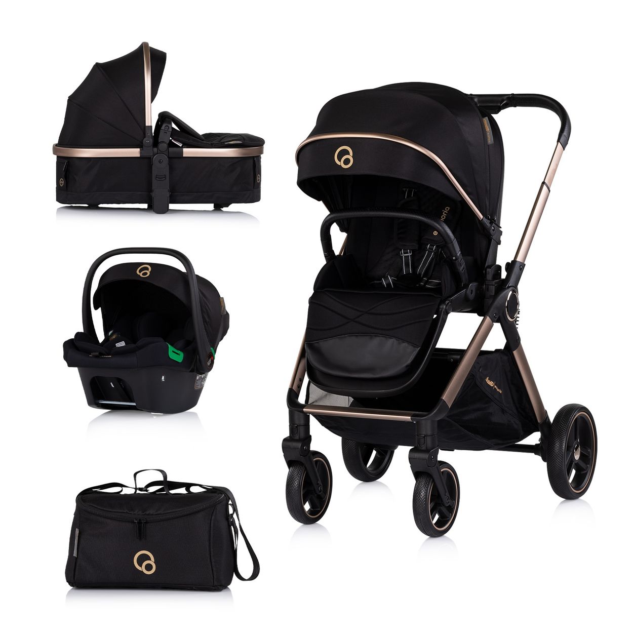 Chipolino Kombikinderwagen Euphoria 3in1 Sportsitz Babyschale umbaubar klappbar schwarz 