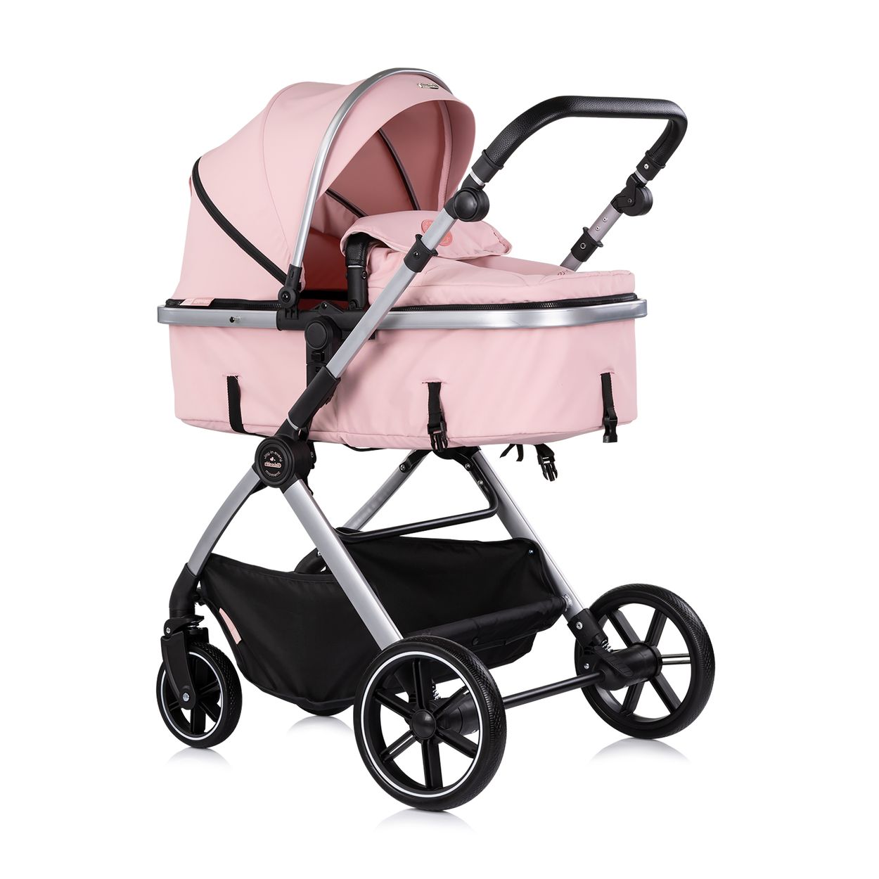 Chipolino Kombikinderwagen Pearl 2 in 1 umbaubar Rucksack Fu&szlig;sack Korb Federung rosa 