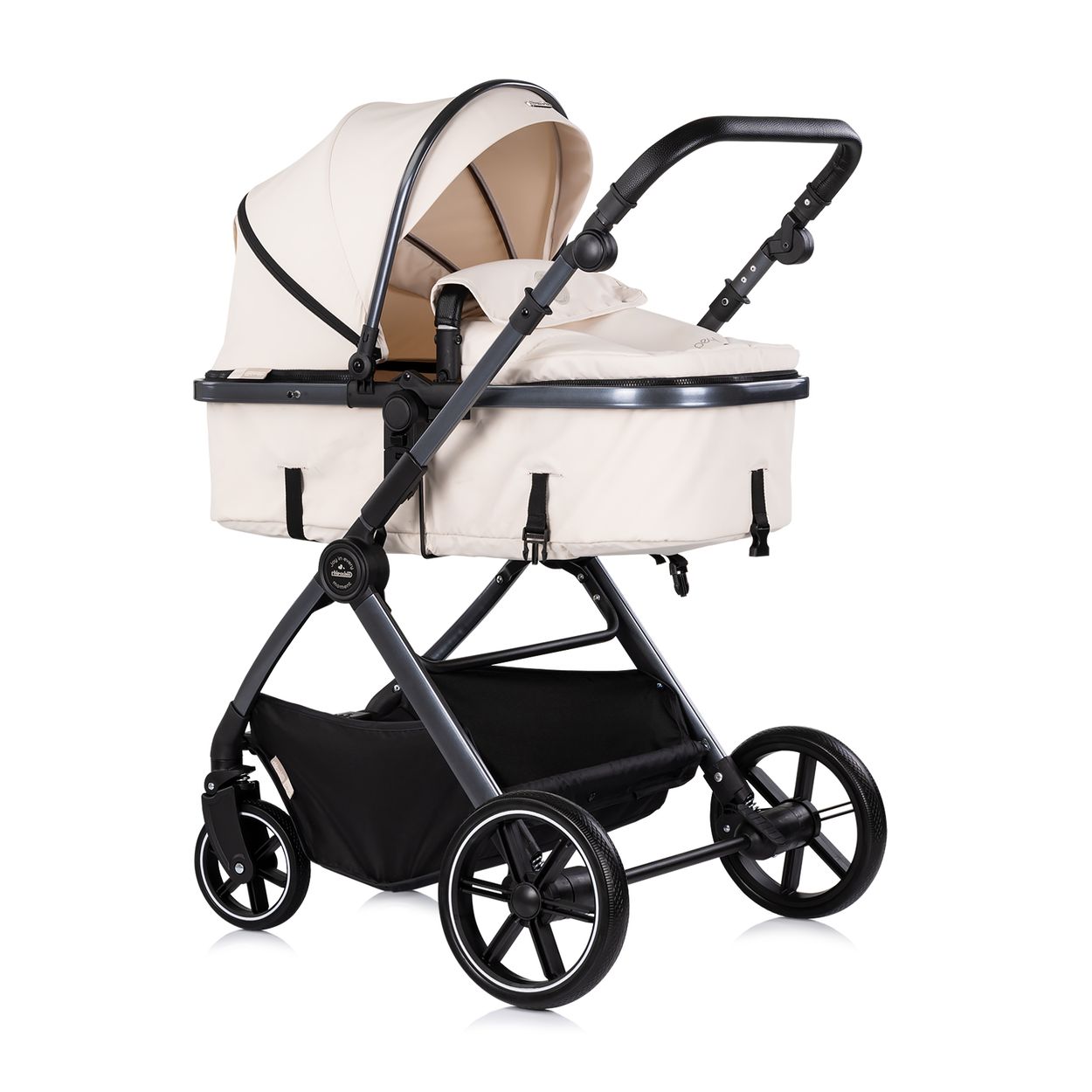 Chipolino Kombikinderwagen Pearl 2 in 1 umbaubar Rucksack Fu&szlig;sack Korb Federung beige 